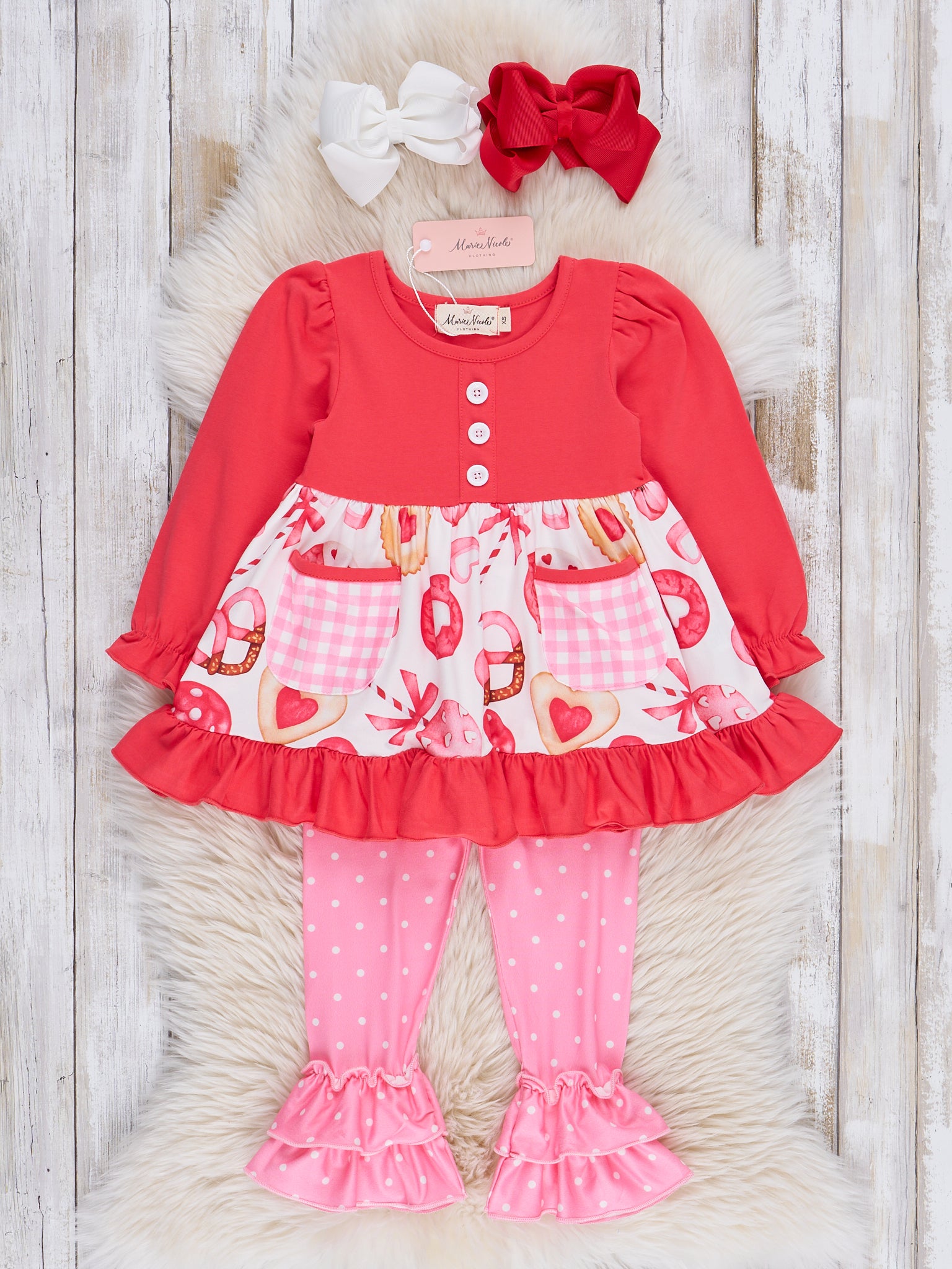 Red Sweet Valentine Treats Ruffle Outfit - Marie Nicole Clothing