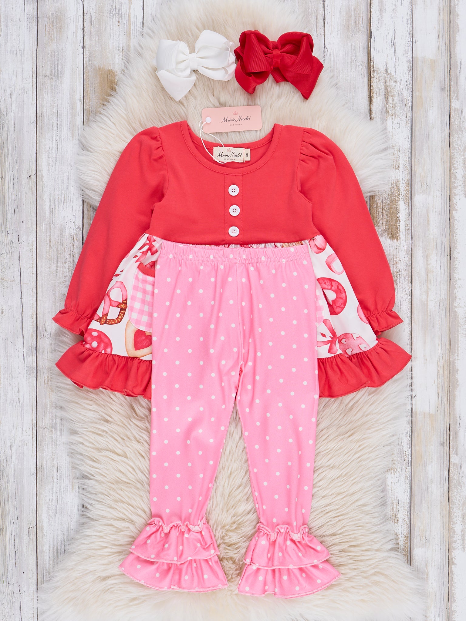 Red Sweet Valentine Treats Ruffle Outfit - Marie Nicole Clothing