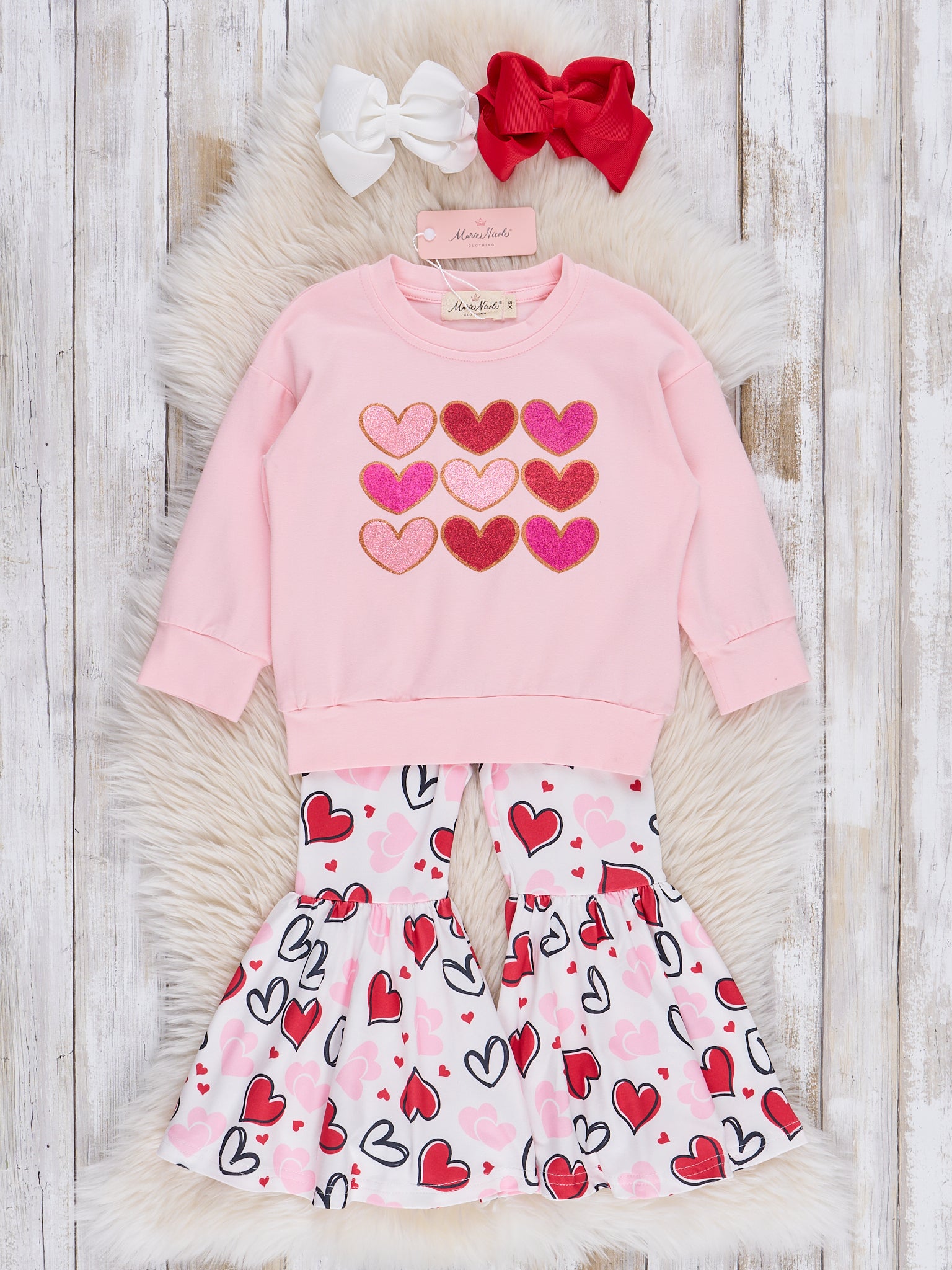 Pink Hearts Bell Bottoms Outfit - Marie Nicole Clothing