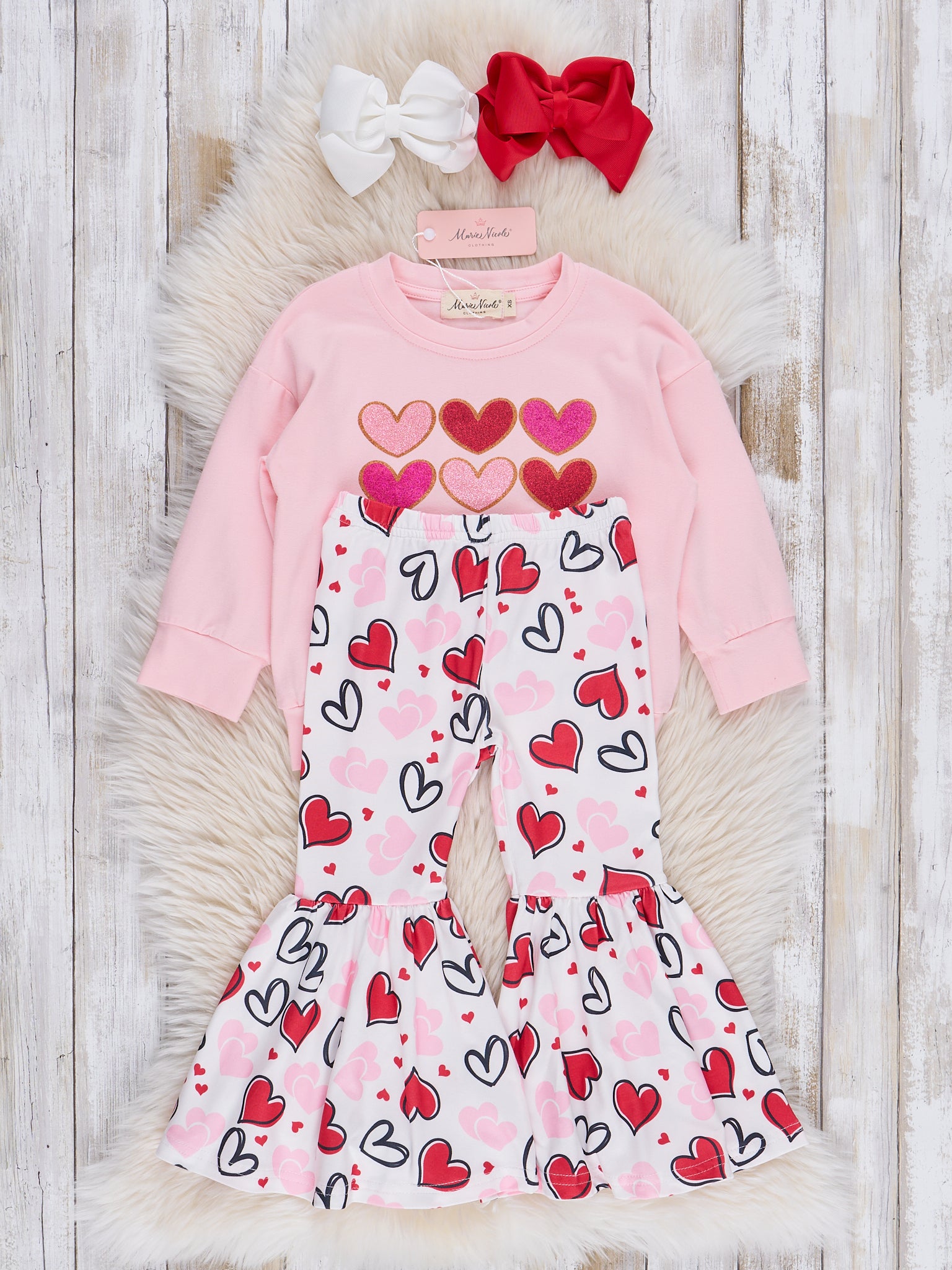 Pink Hearts Bell Bottoms Outfit - Marie Nicole Clothing