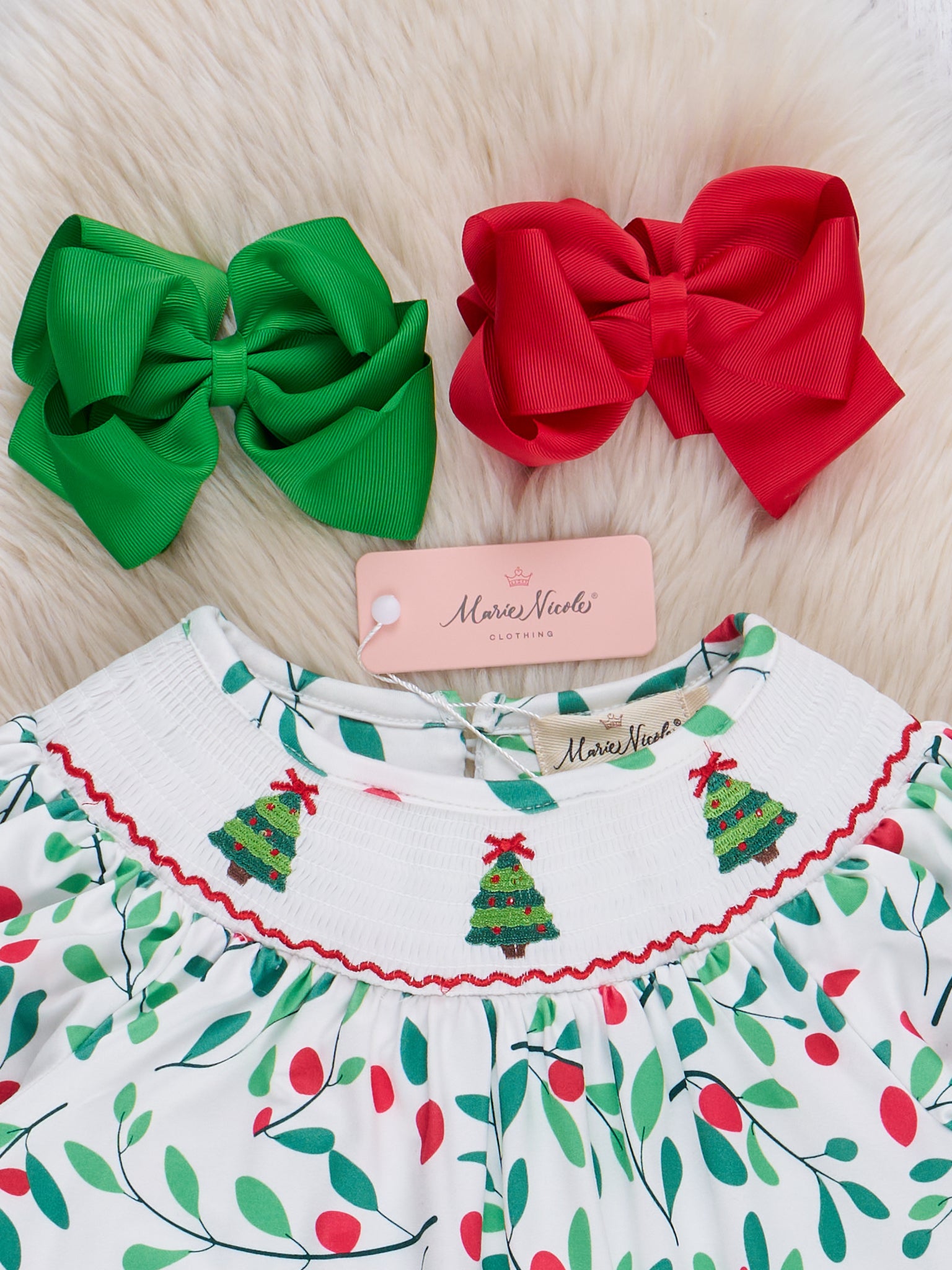 Christmas Berry Smocked Dress - Marie Nicole Clothing