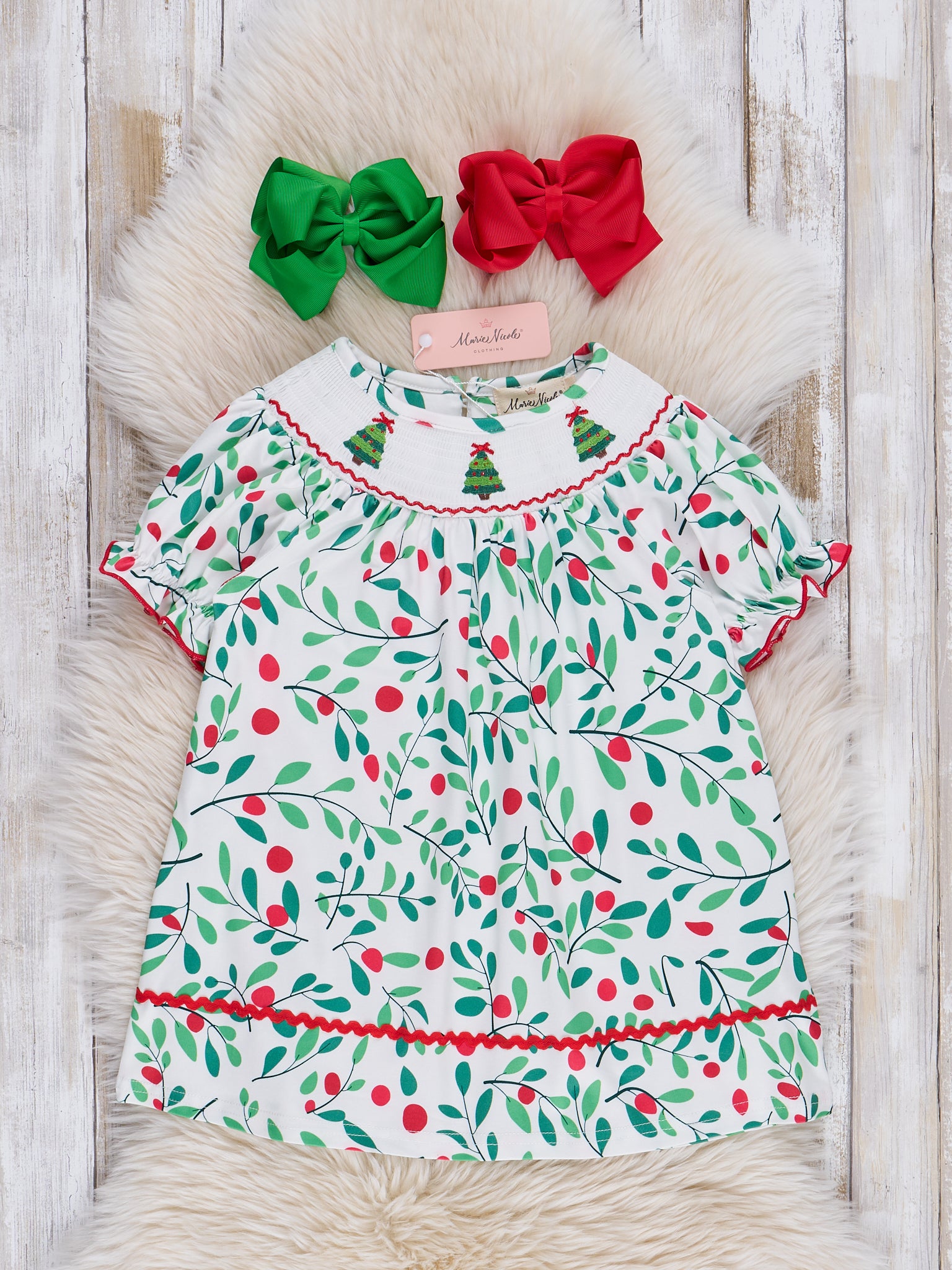 Christmas Berry Smocked Dress - Marie Nicole Clothing