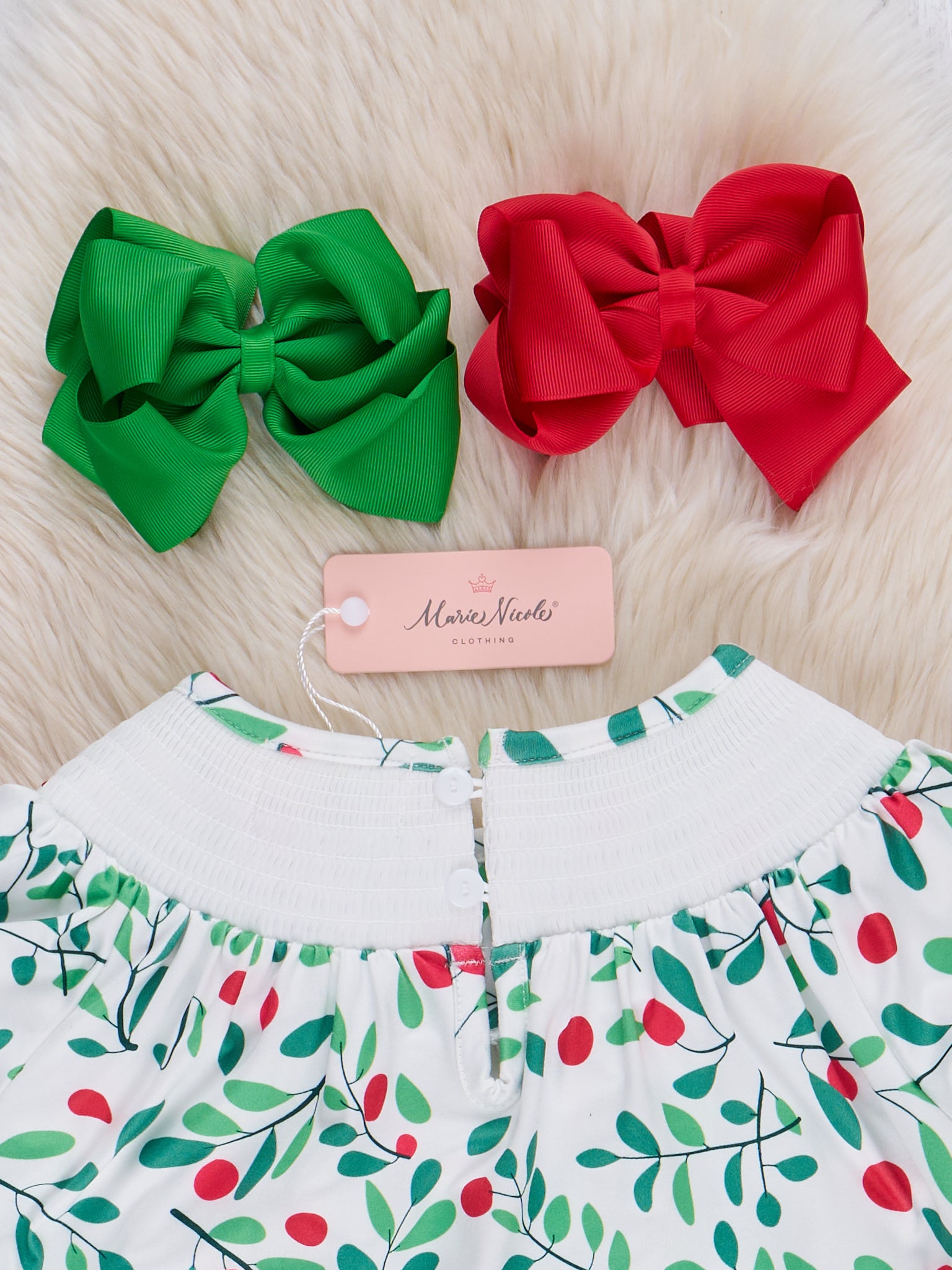 Christmas Berry Smocked Dress - Marie Nicole Clothing