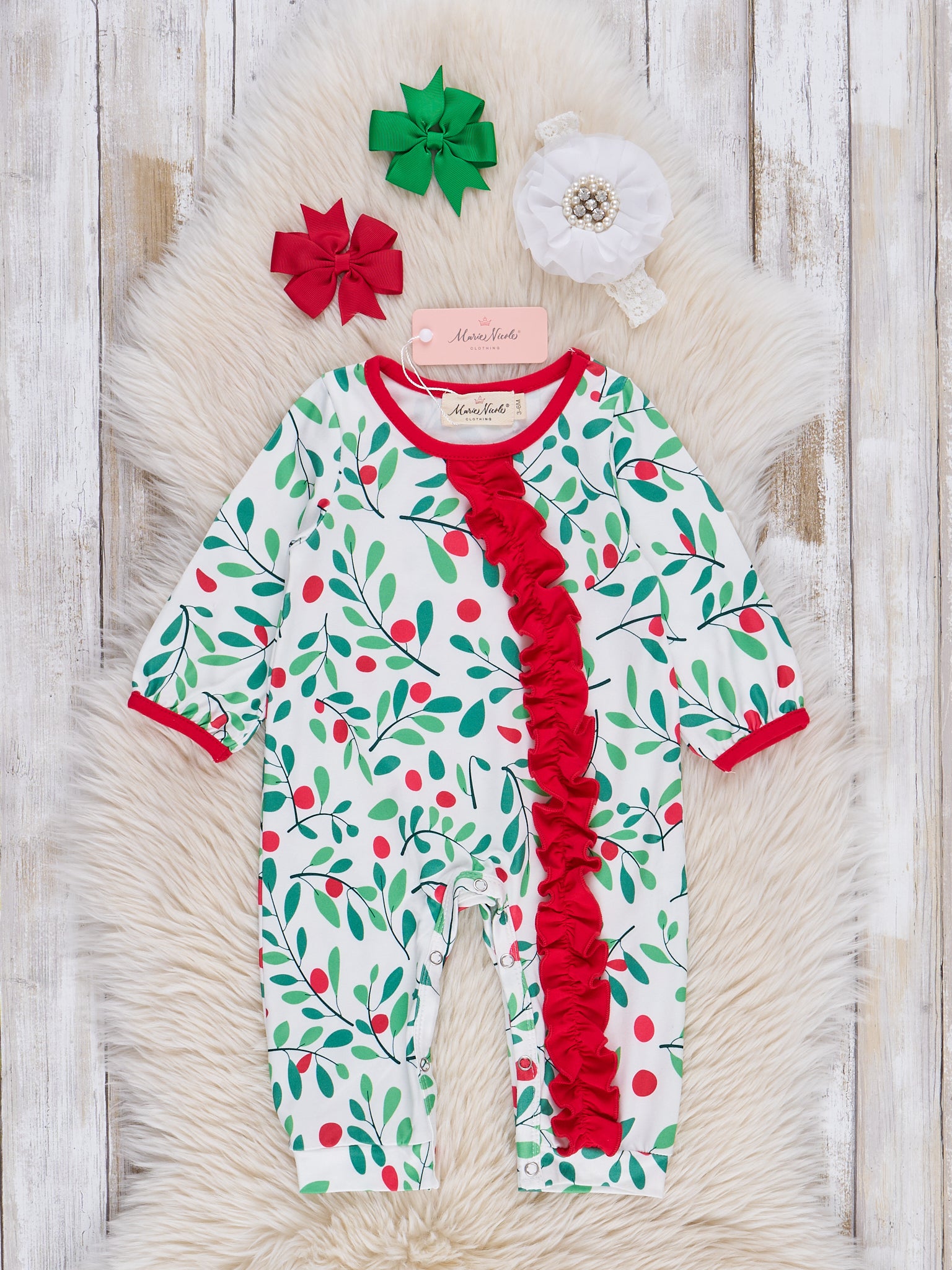 Christmas Berry Ruffle Sleeper Pajamas - Marie Nicole Clothing
