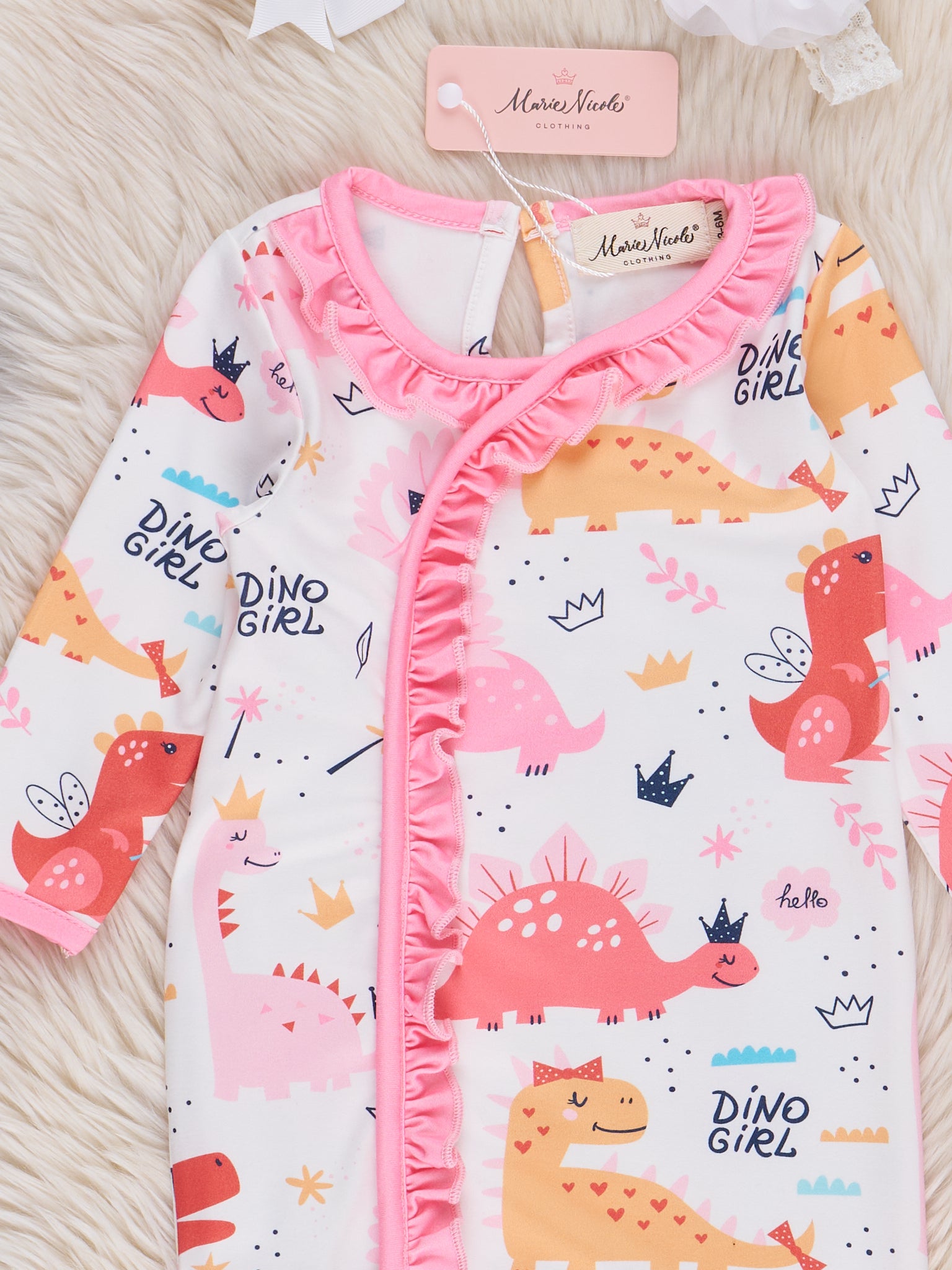 Pink Dino Girl Ruffle Sleep Gown - Marie Nicole Clothing