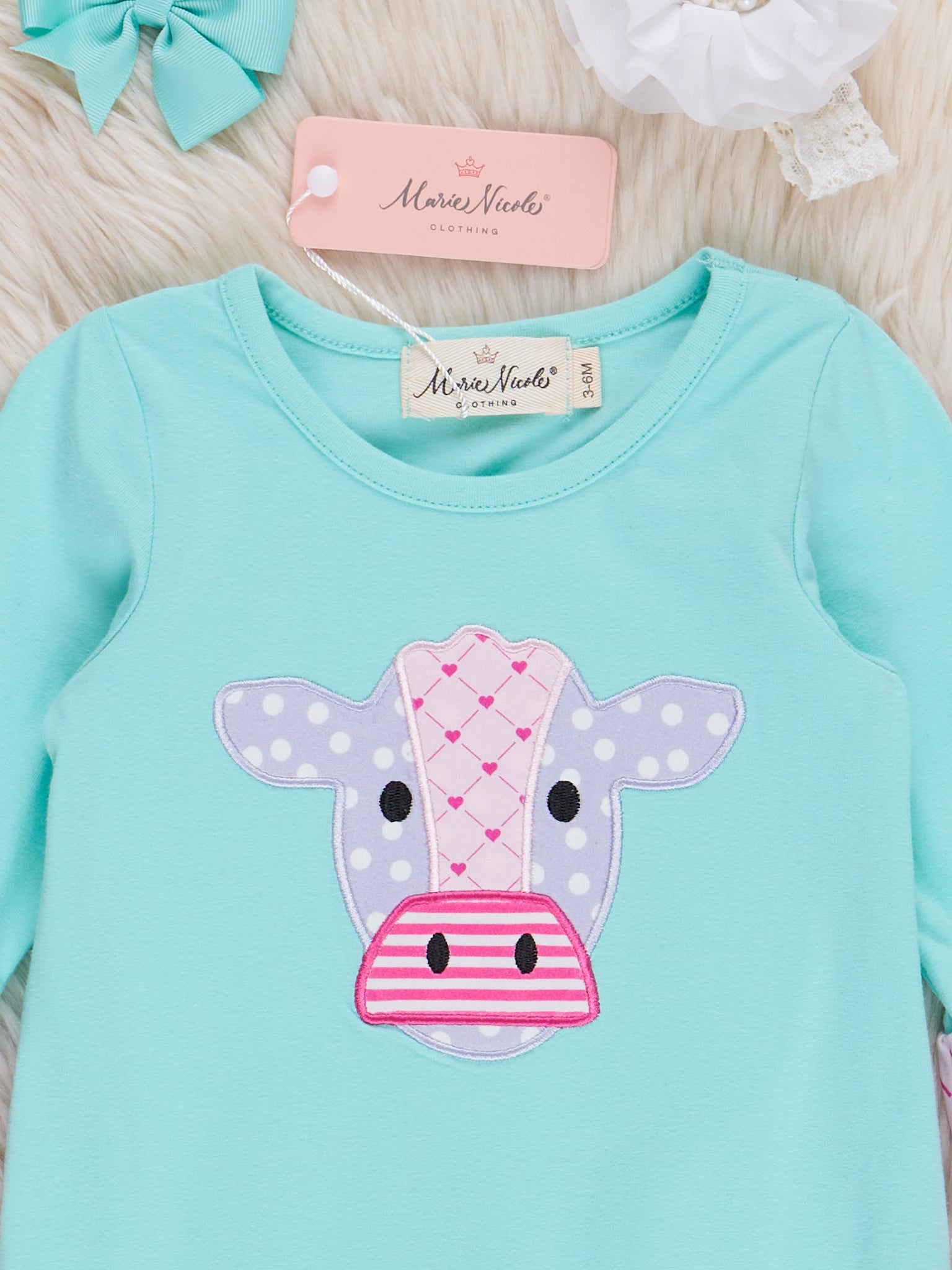 Cow Love Embroidered Ruffle Romper - Marie Nicole Clothing
