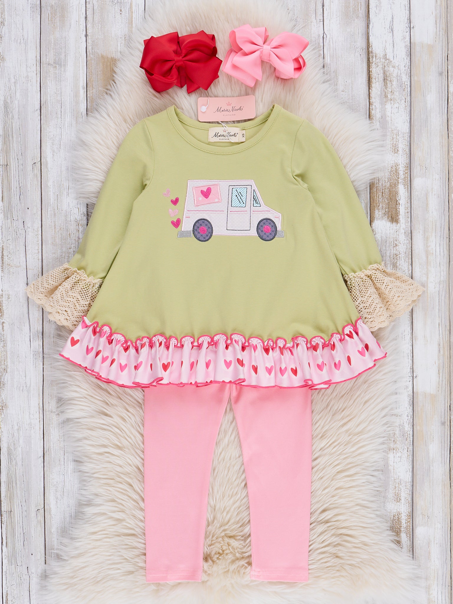 Lime Embroidered Love Mail Ruffle Outfit - Marie Nicole Clothing