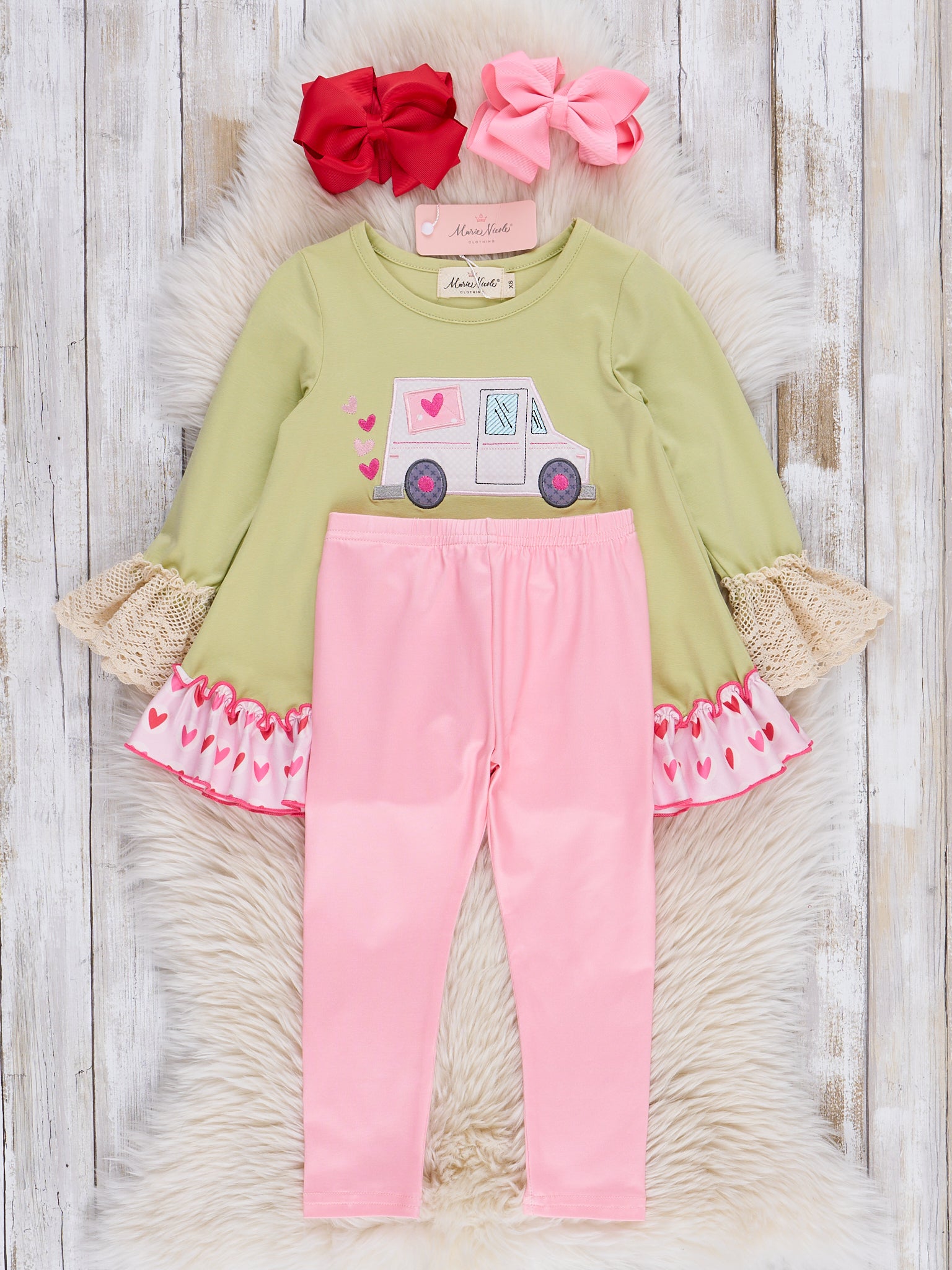 Lime Embroidered Love Mail Ruffle Outfit - Marie Nicole Clothing