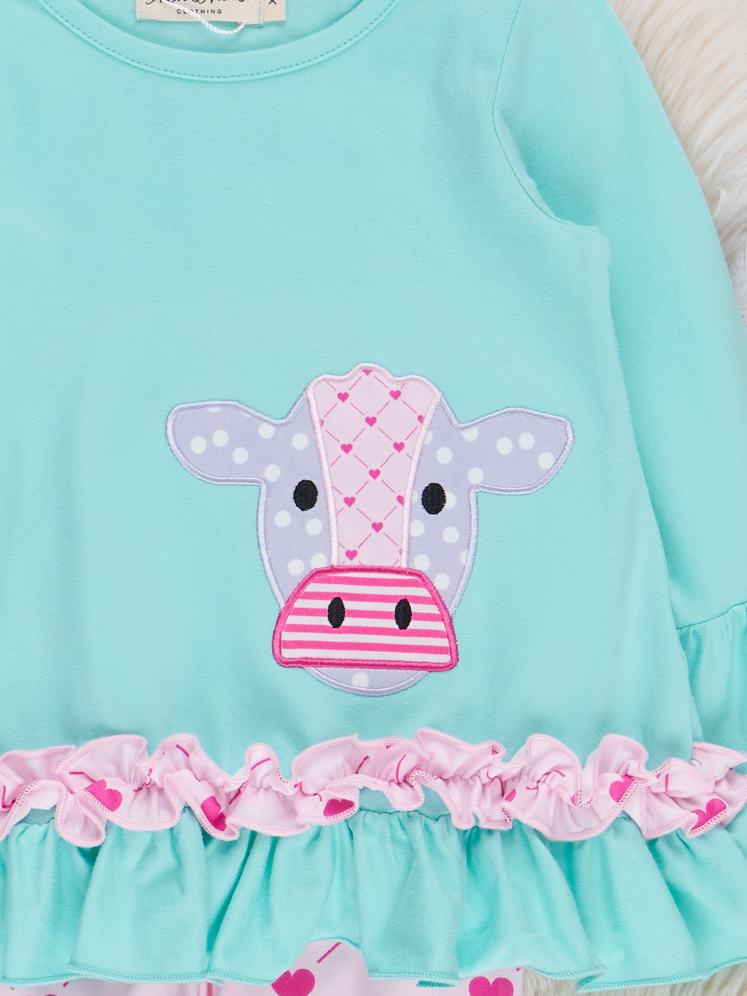 Cow Love Embroidered Ruffle Outfit - Marie Nicole Clothing