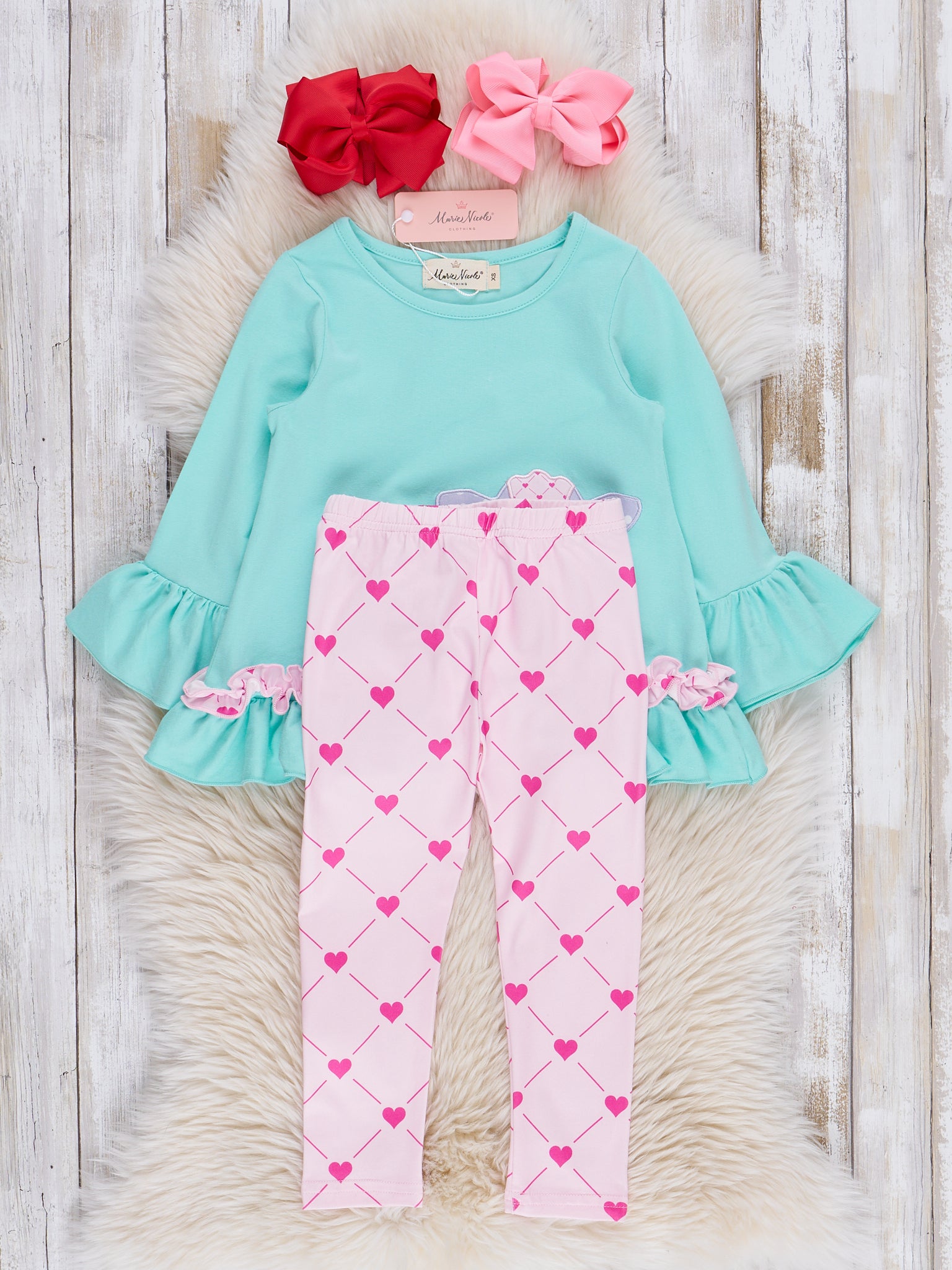 Cow Love Embroidered Ruffle Outfit - Marie Nicole Clothing