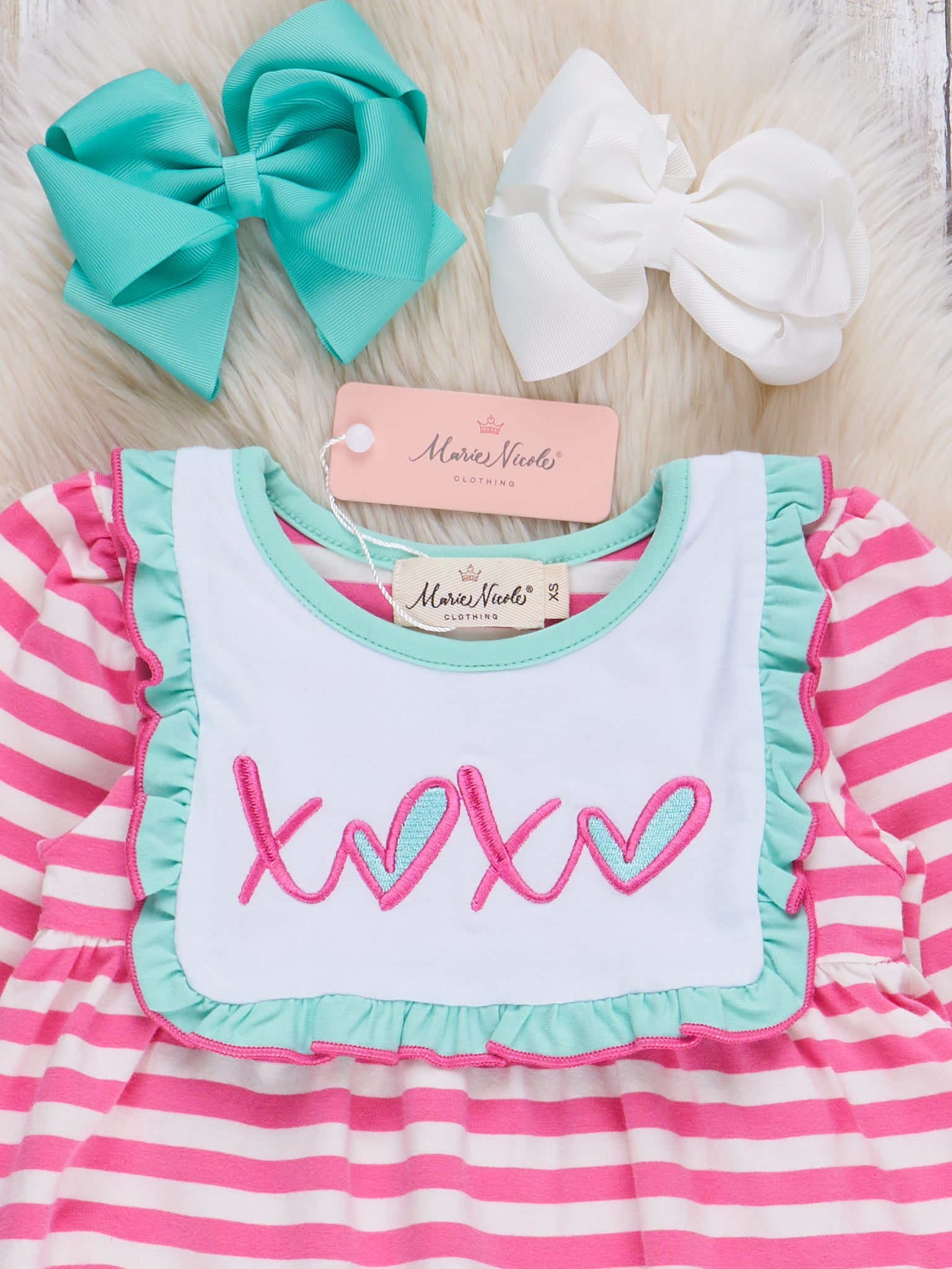 Pink & Teal XOXO Ruffle Outfit - Marie Nicole Clothing