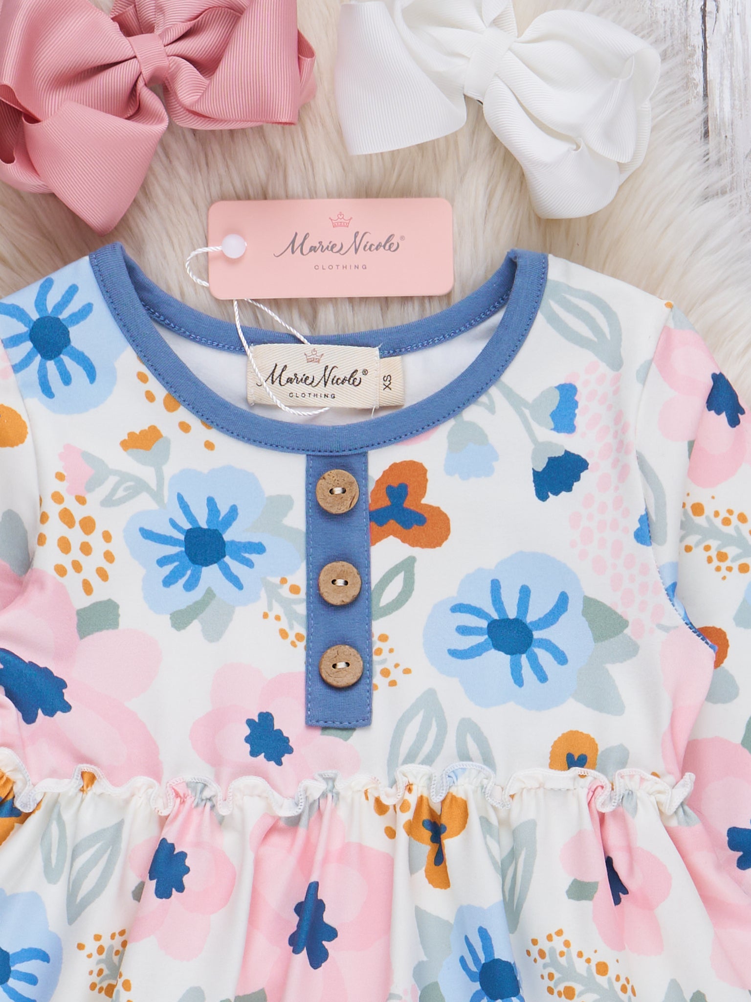 Blue & Pink Floral Watercolor Outfit - Marie Nicole Clothing