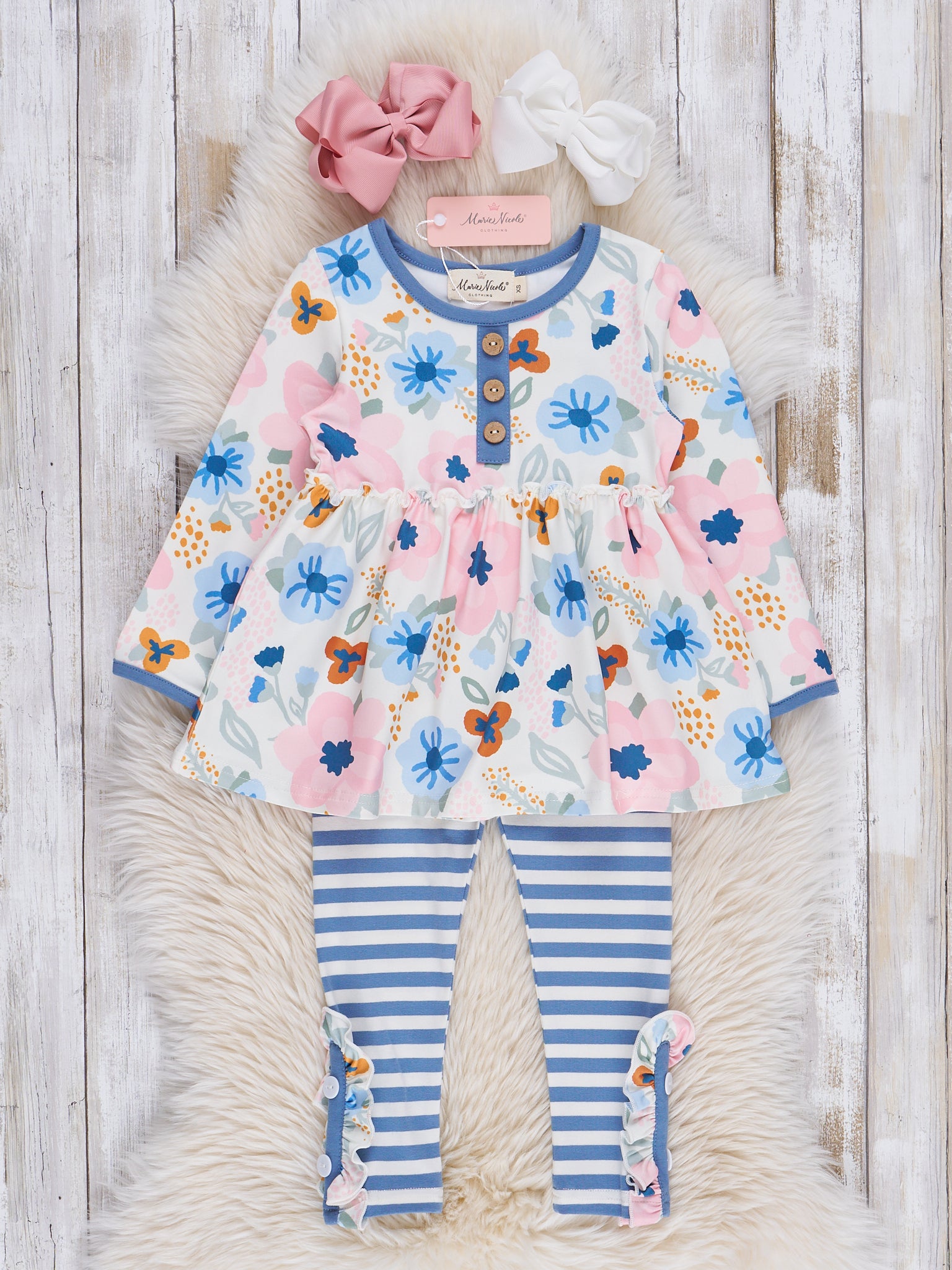 Blue & Pink Floral Watercolor Outfit - Marie Nicole Clothing