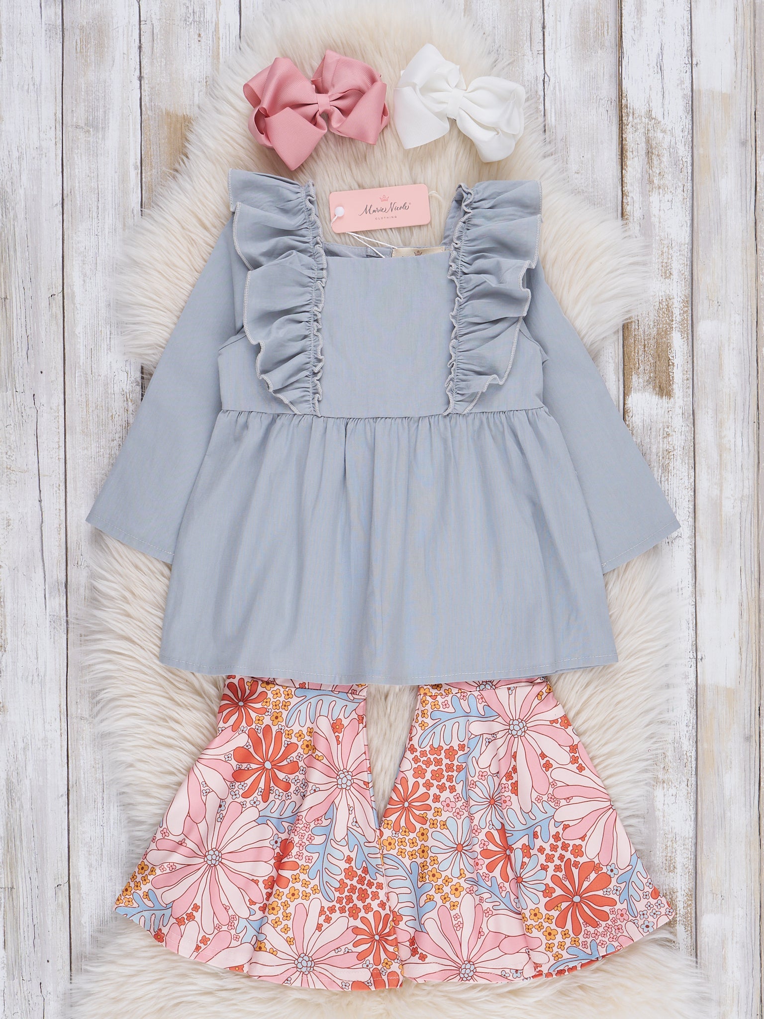Orange & Grey Wildflowers Bell Bottoms Outfit - Marie Nicole Clothing