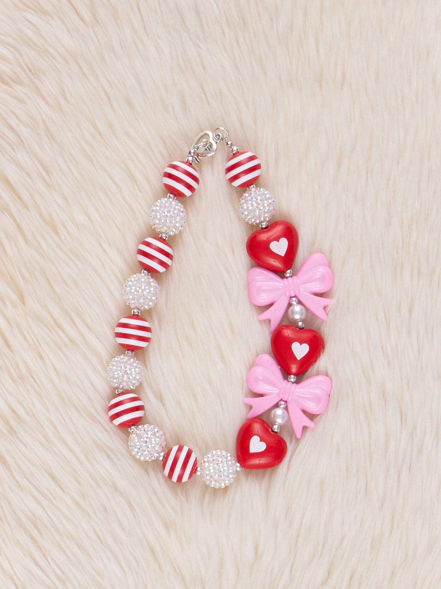 Red Hearts & Pink Bows Bubblegum Necklace - Marie Nicole Clothing