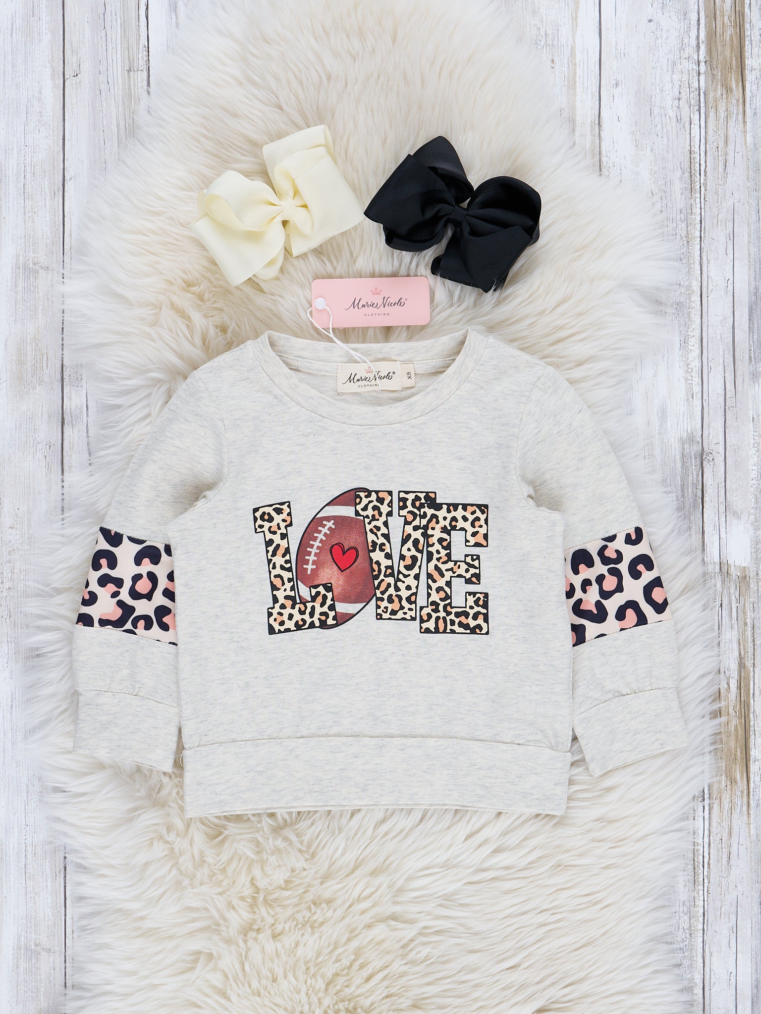 Mom & Me Heather Grey Football Love Crew Neck - Marie Nicole Clothing