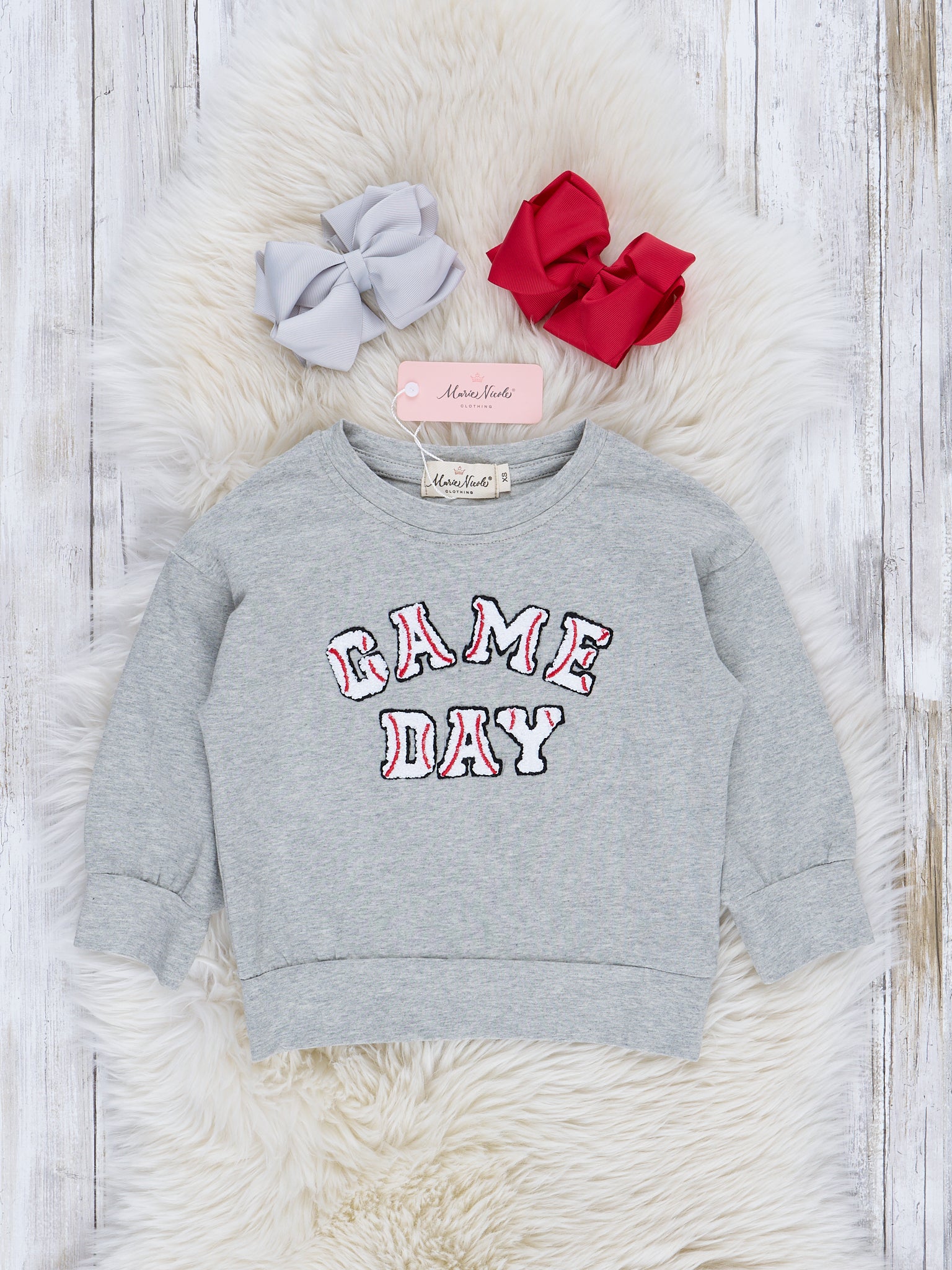 Mom & Me Grey Baseball "Game Day" Crew Neck - Marie Nicole Clothing
