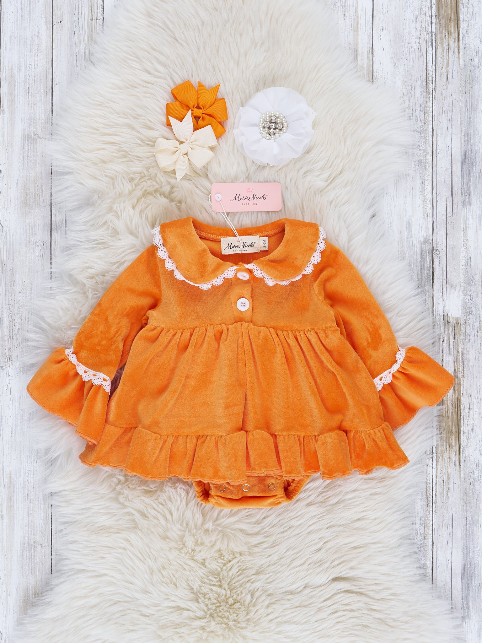 Girls' Autumn Velvet Ruffle Romper - Marie Nicole Clothing