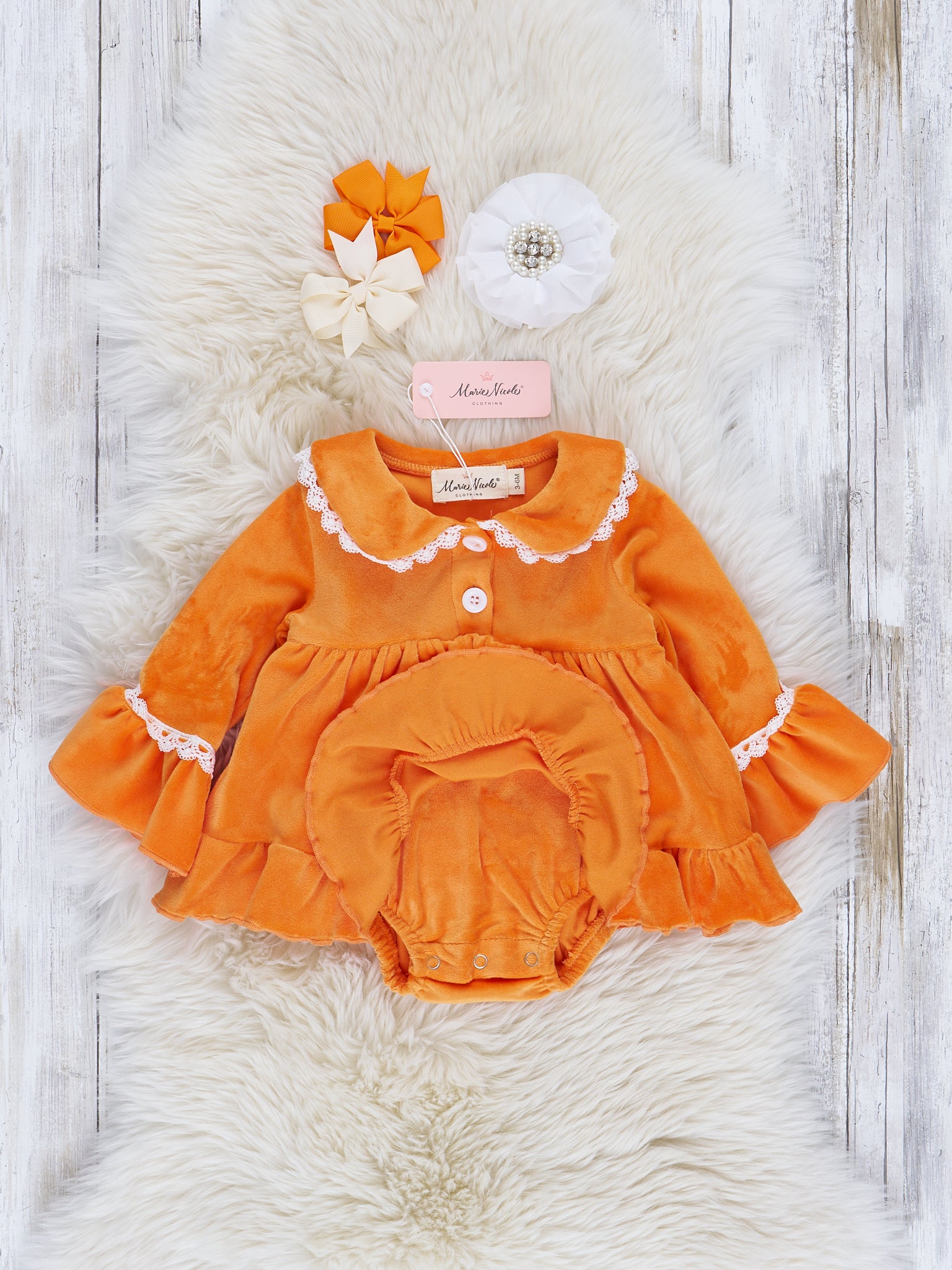 Girls' Autumn Velvet Ruffle Romper - Marie Nicole Clothing