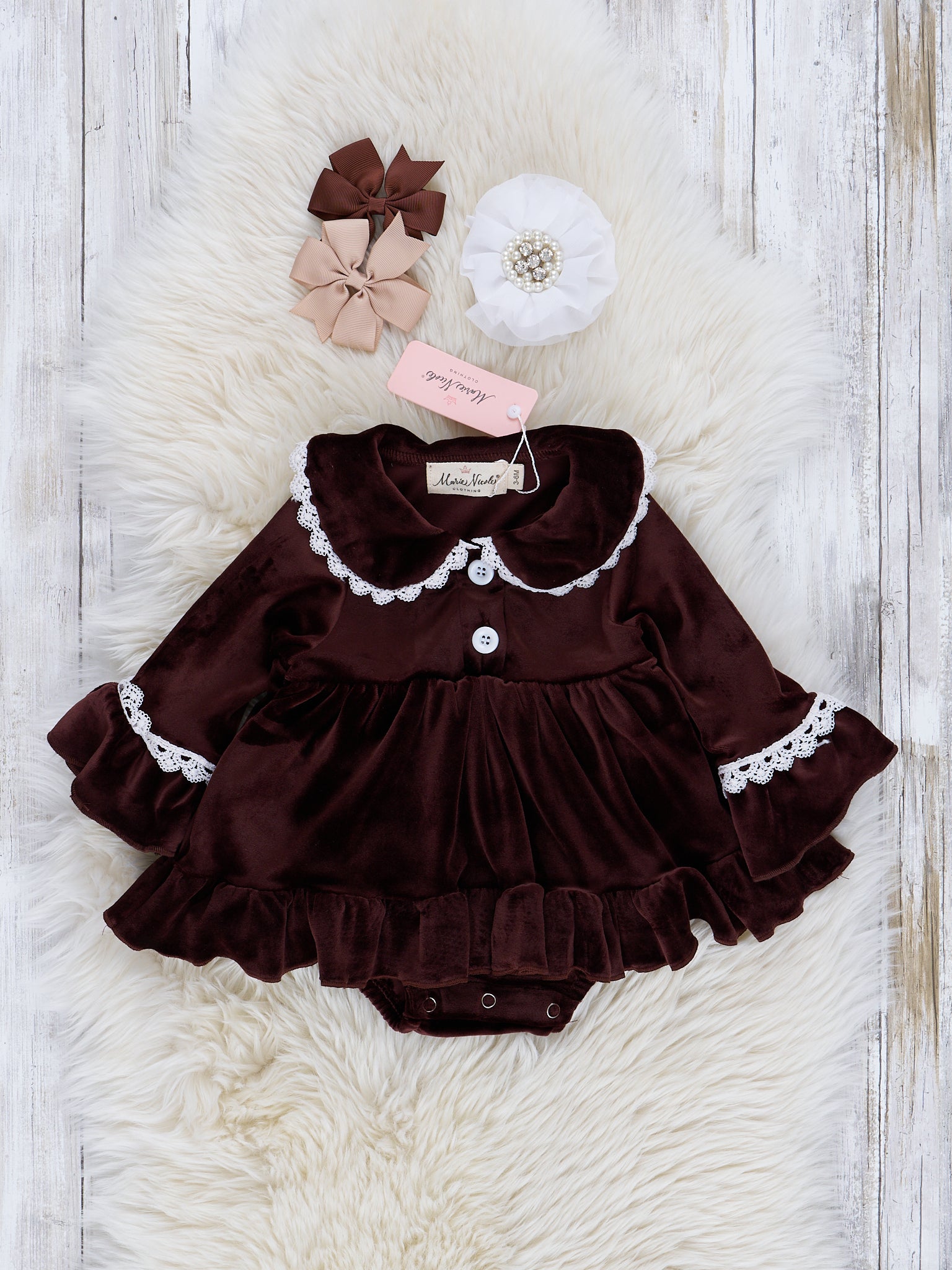 Girls' Autumn Velvet Ruffle Romper - Marie Nicole Clothing