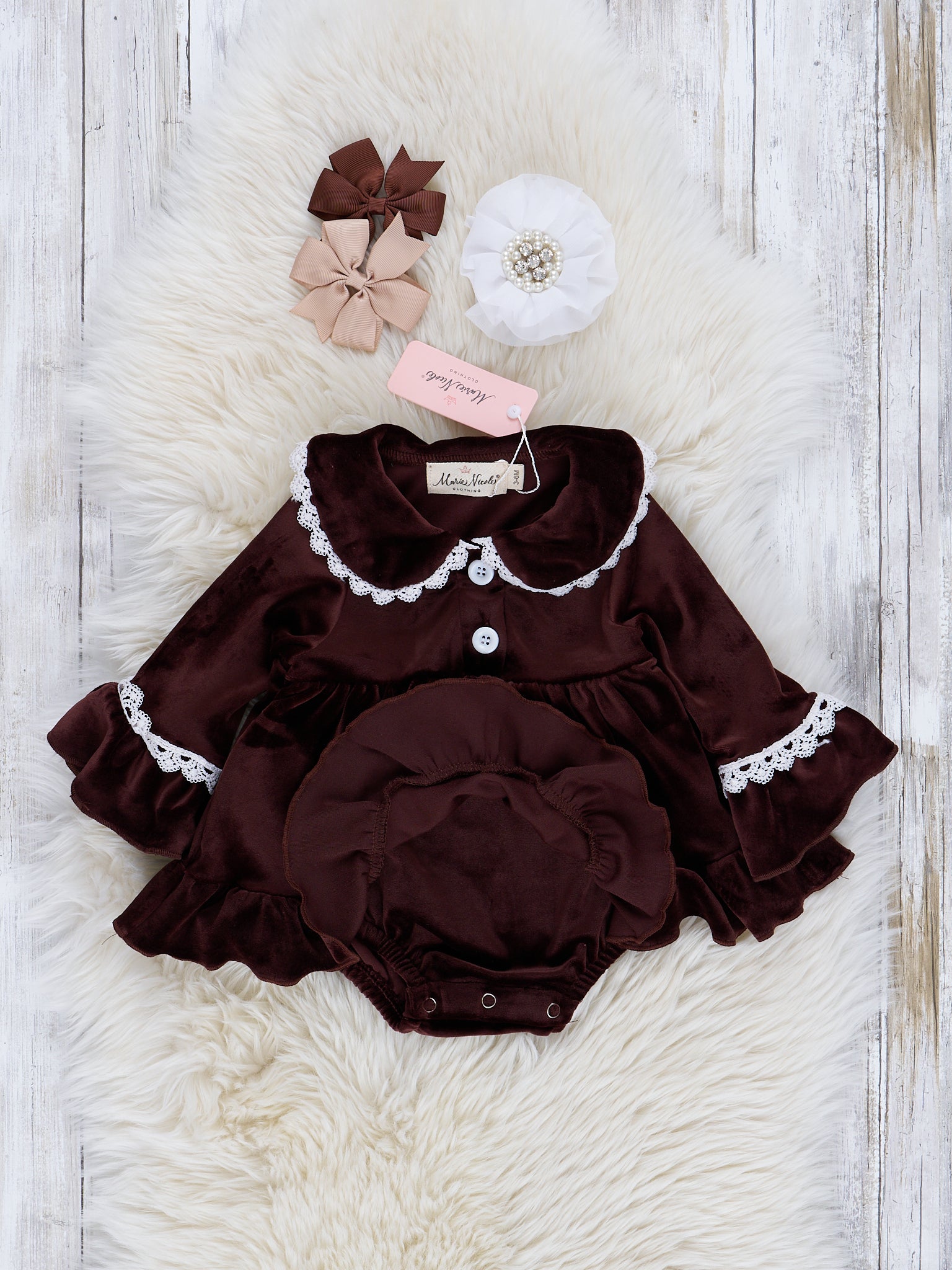 Girls' Autumn Velvet Ruffle Romper - Marie Nicole Clothing