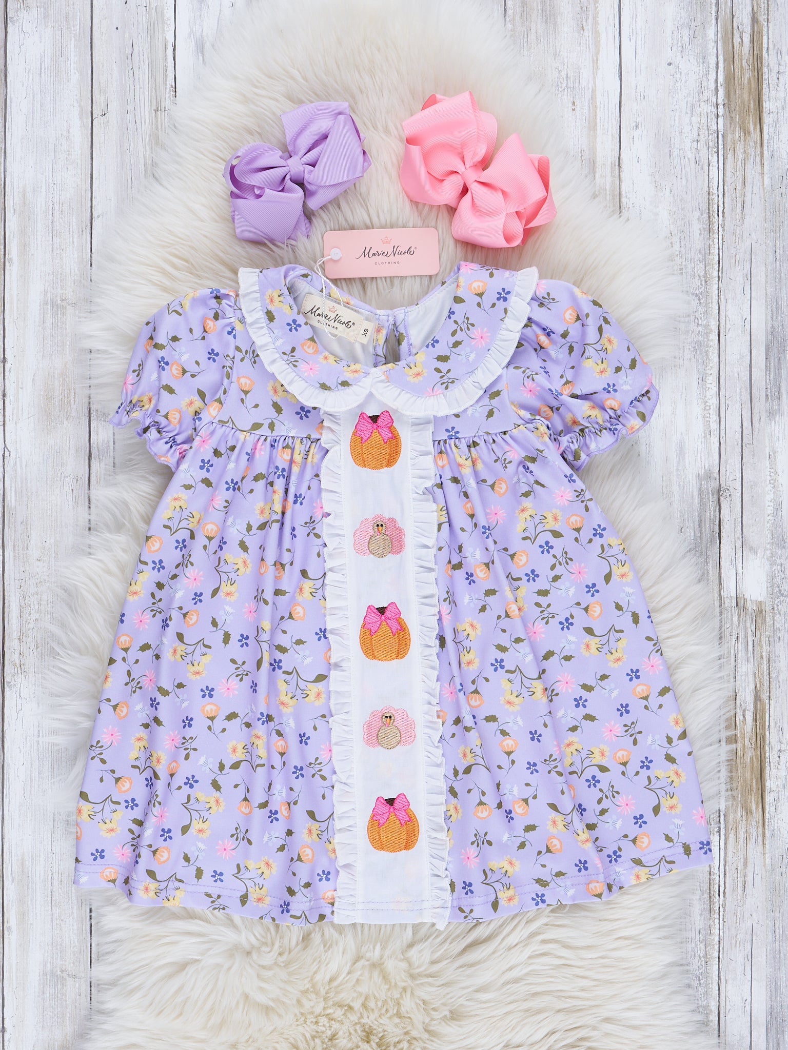 Lavender Gourds & Blooms Ruffle Dress - Marie Nicole Clothing