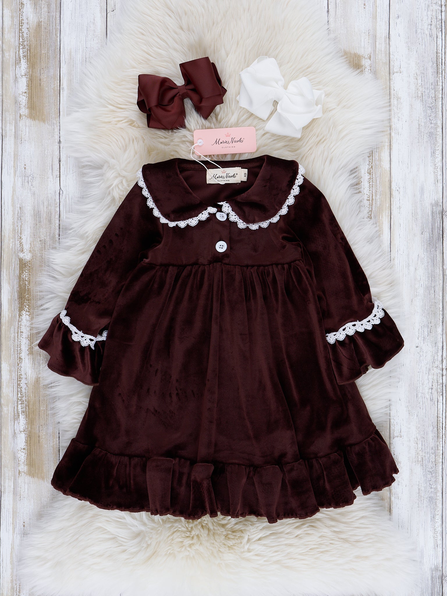 Girls' Autumn Velvet Ruffle Sleep Gown - Marie Nicole Clothing