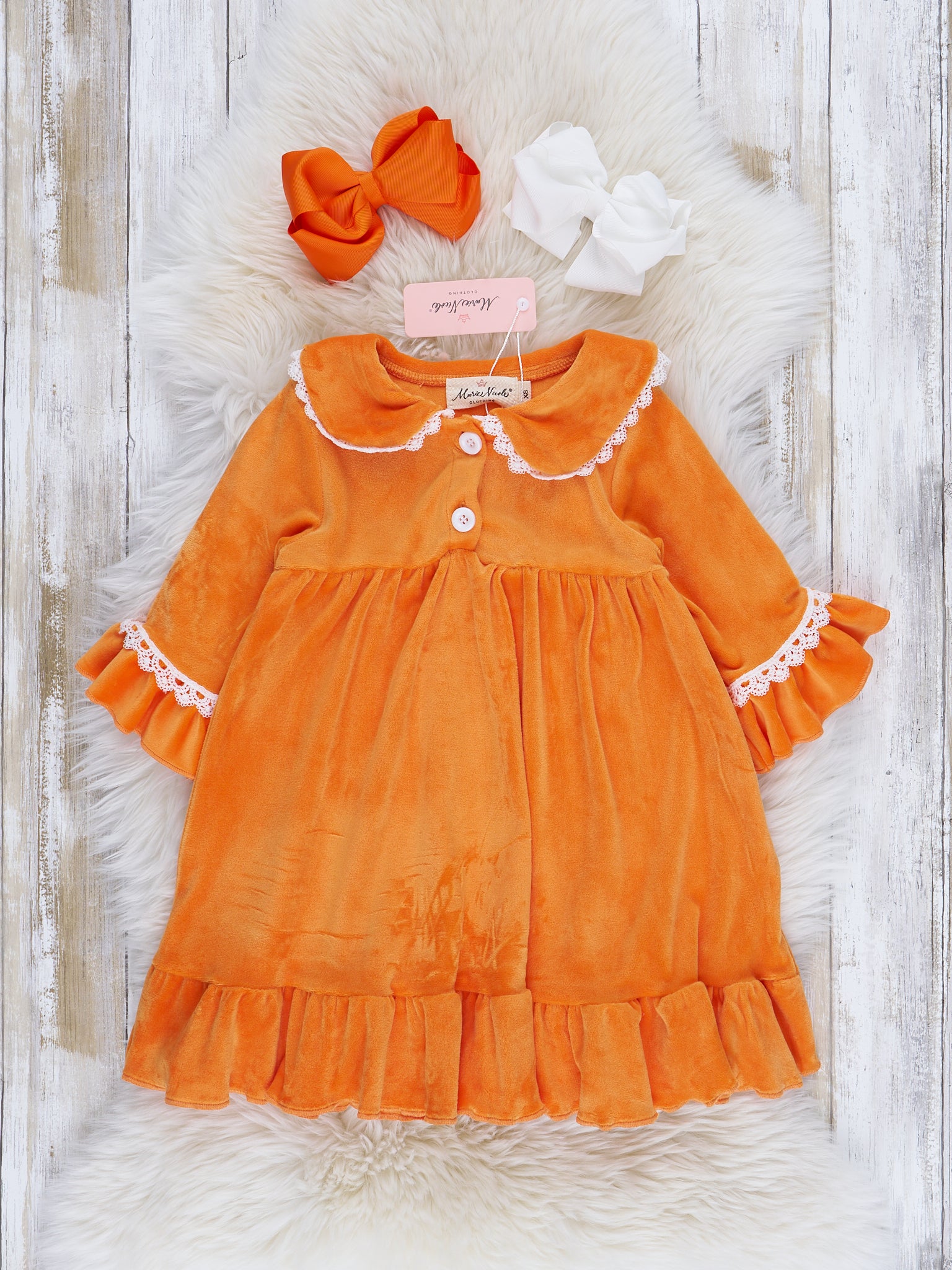 Girls' Autumn Velvet Ruffle Sleep Gown - Marie Nicole Clothing