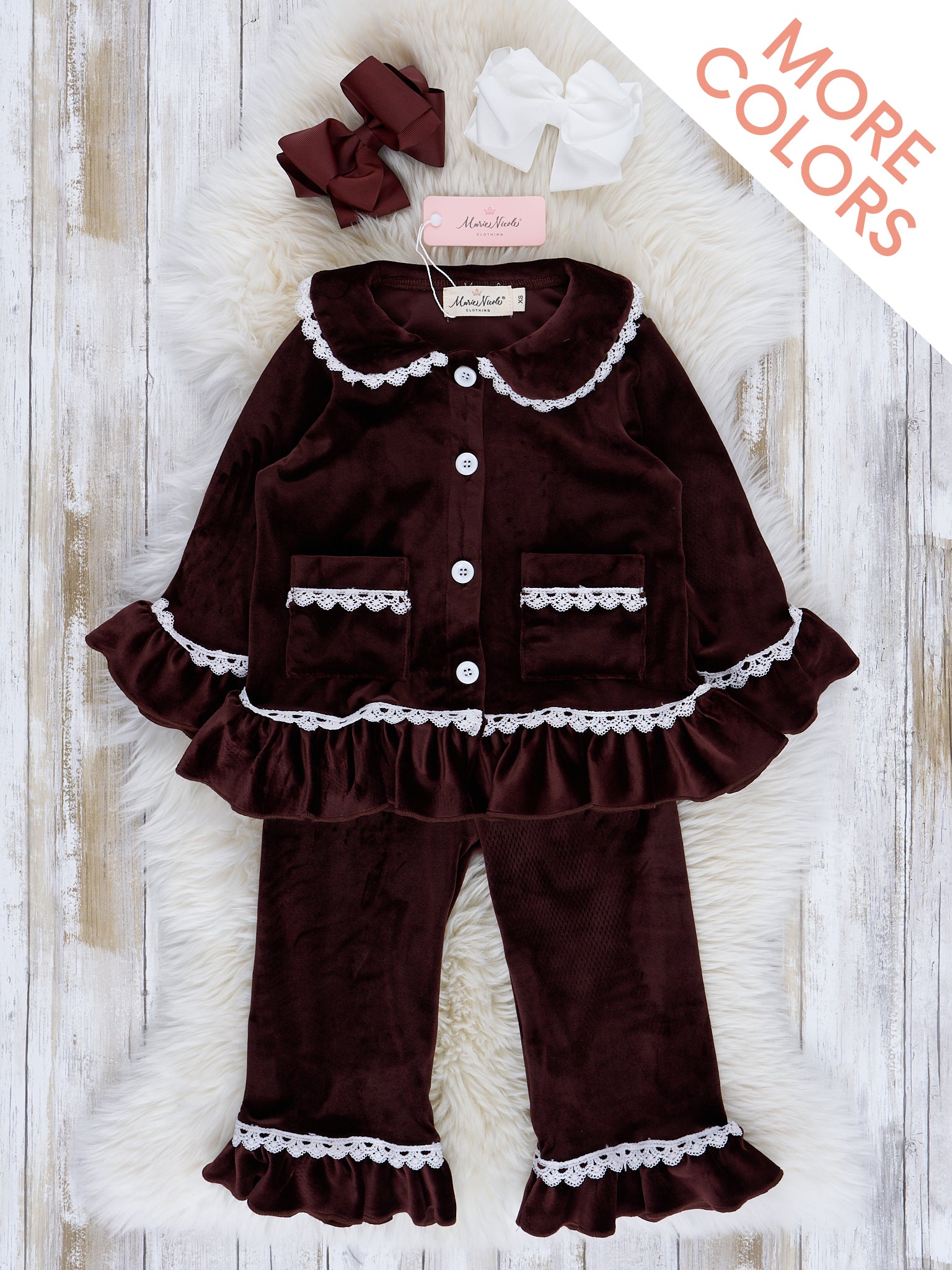 Girls' Autumn Velvet Ruffle Pajamas - Marie Nicole Clothing