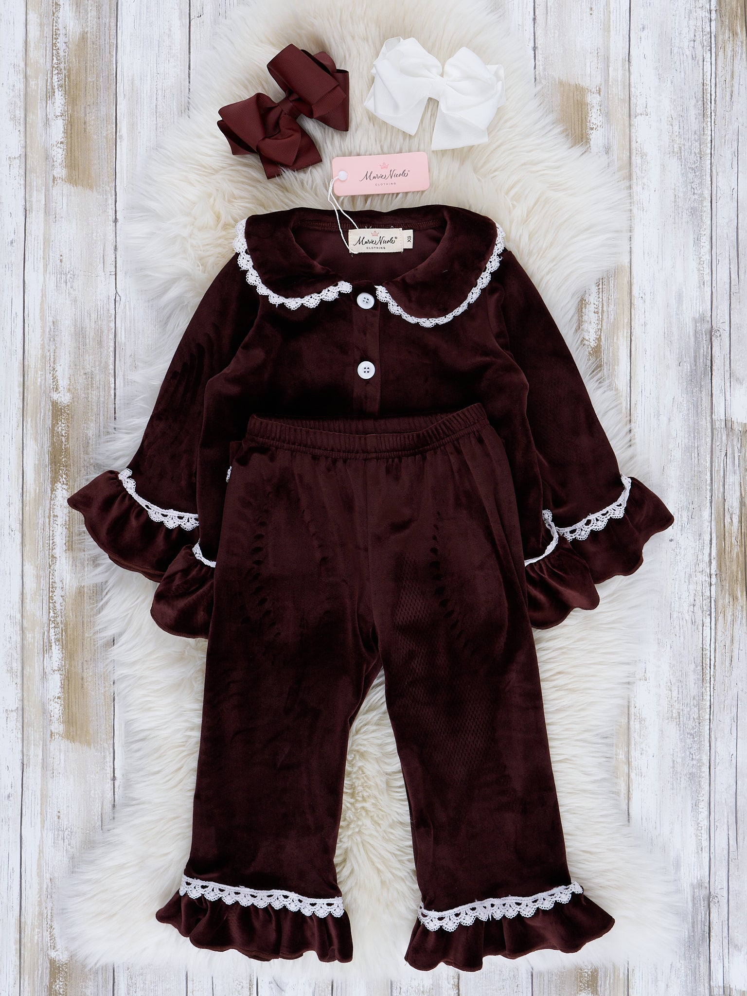 Girls' Autumn Velvet Ruffle Pajamas - Marie Nicole Clothing