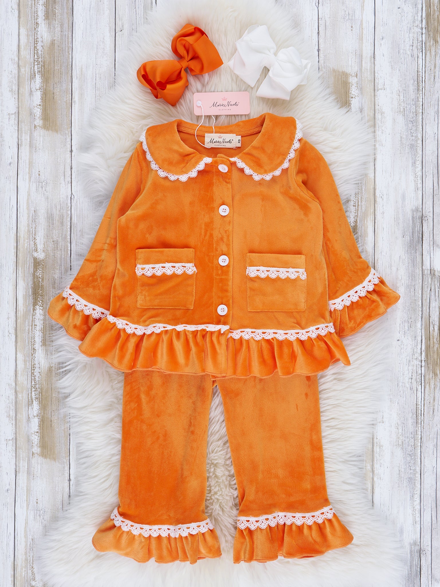 Girls' Autumn Velvet Ruffle Pajamas - Marie Nicole Clothing
