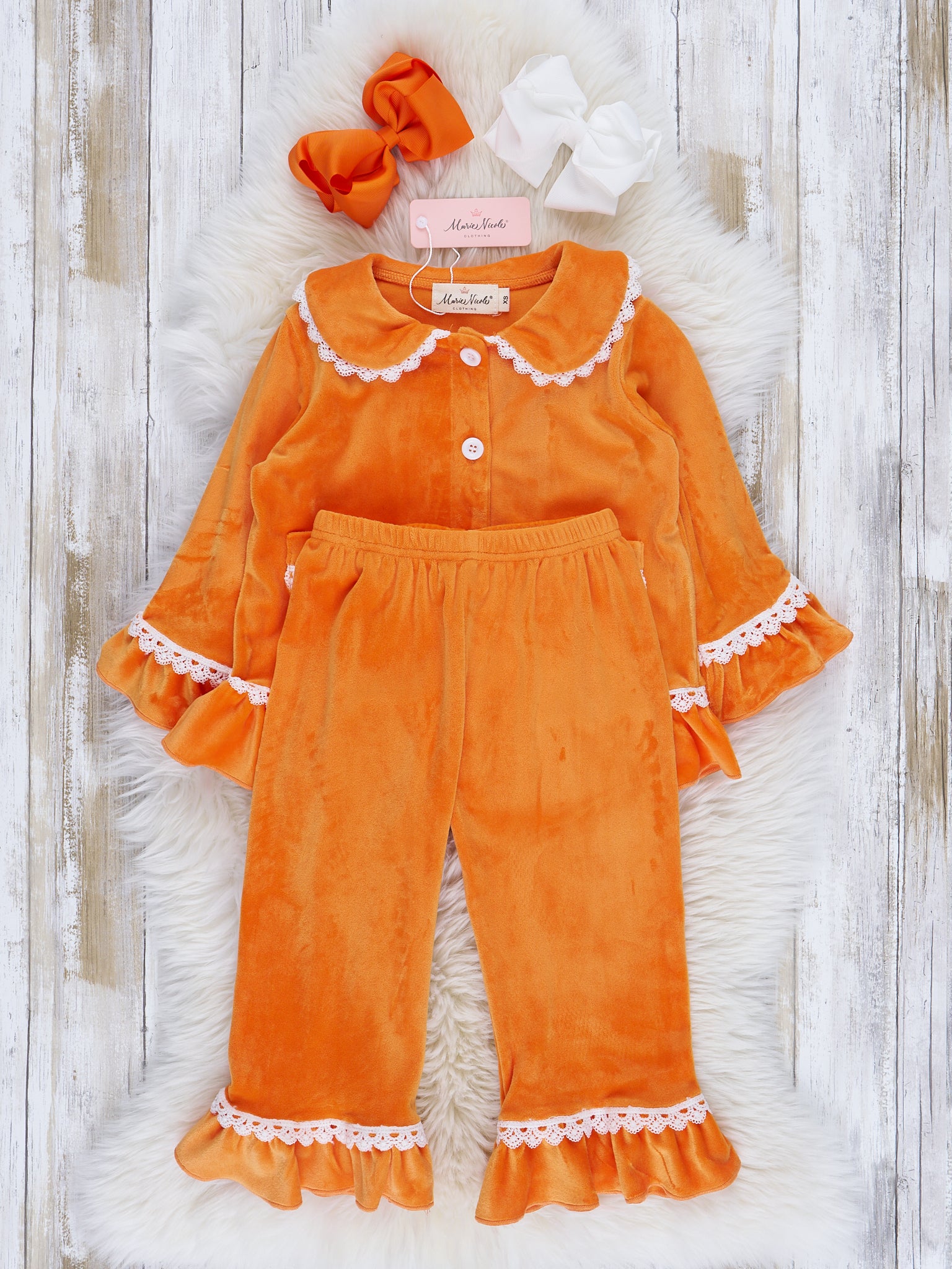 Girls' Autumn Velvet Ruffle Pajamas - Marie Nicole Clothing