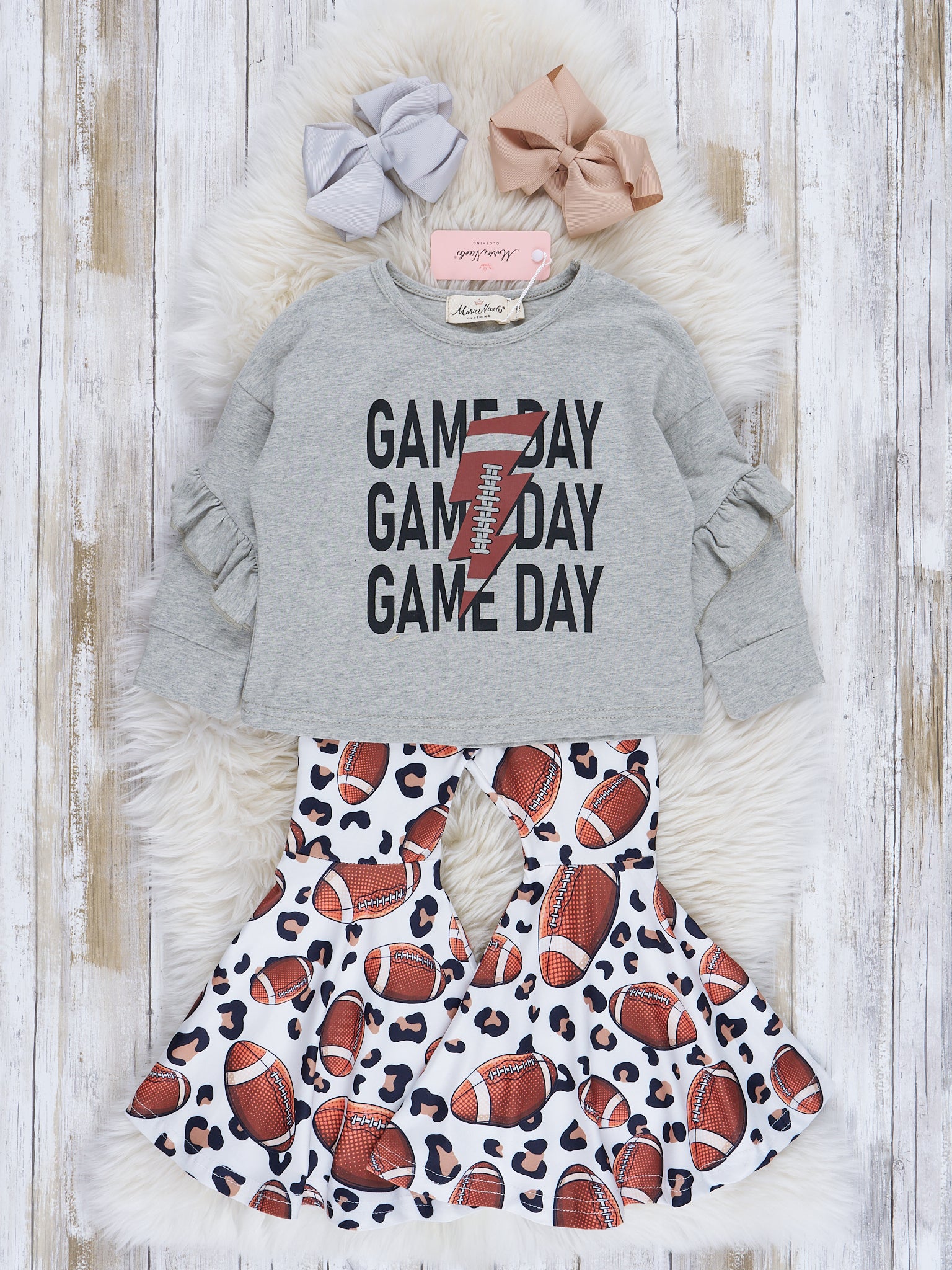 Heather Grey Football Game Day Bell Bottom Outfit - Marie Nicole Clothing