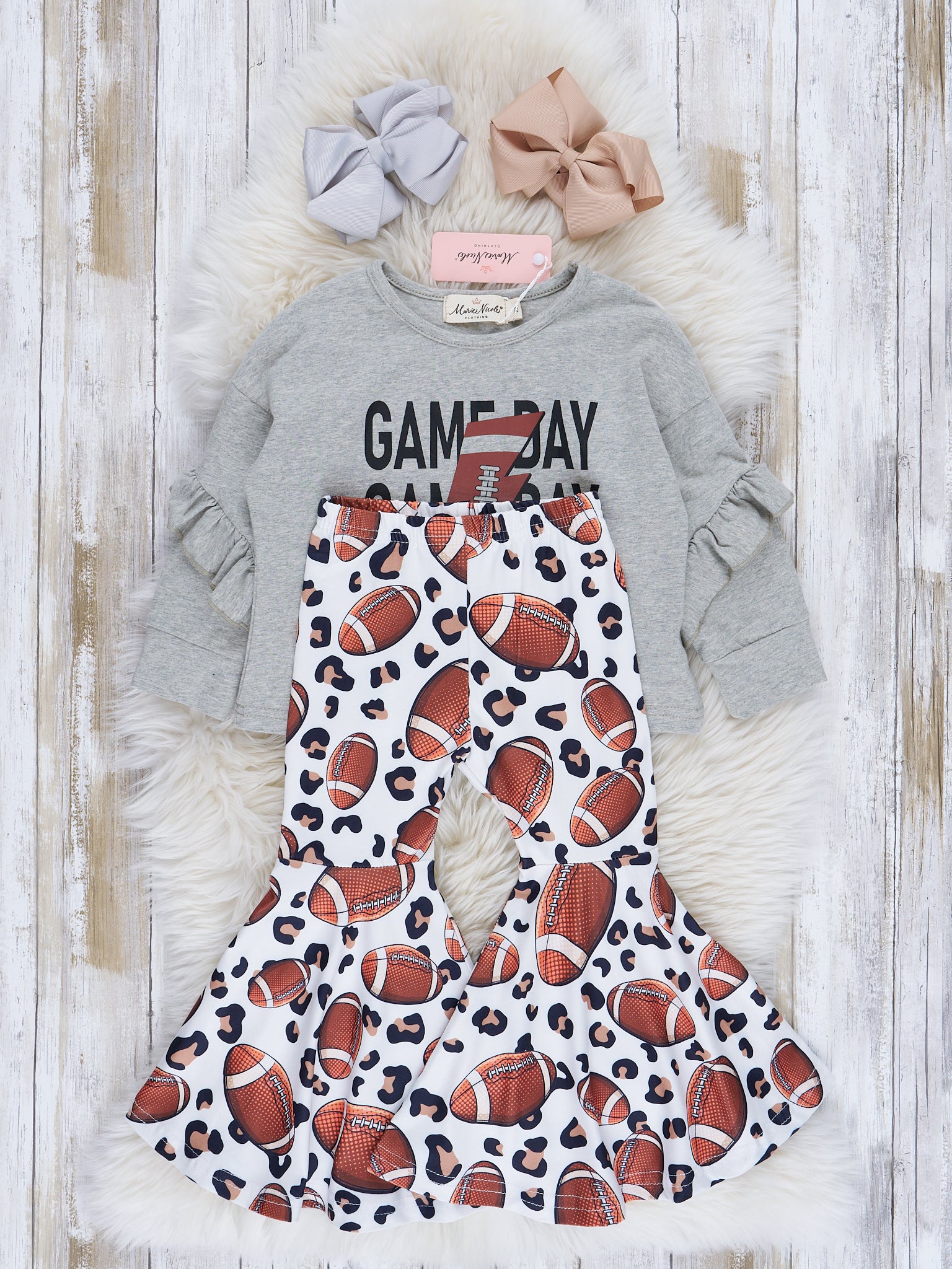 Heather Grey Football Game Day Bell Bottom Outfit - Marie Nicole Clothing