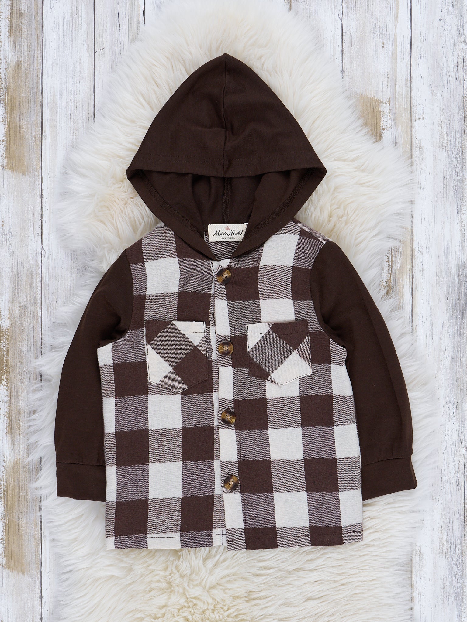 Mom & Me Hooded Brown & White Plaid Shacket - Marie Nicole Clothing