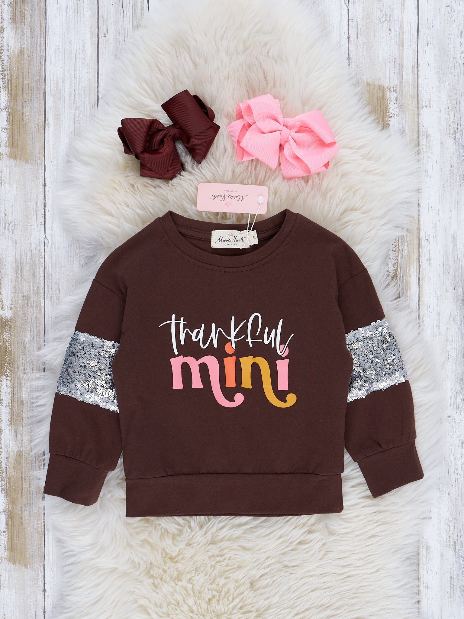 Mom & Me Chocolate "Thankful" Crew Neck - Marie Nicole Clothing