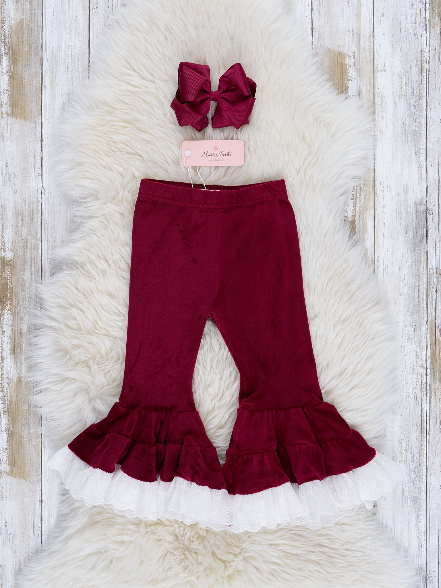 Velvet Lace Hem Bell Bottoms - Marie Nicole Clothing