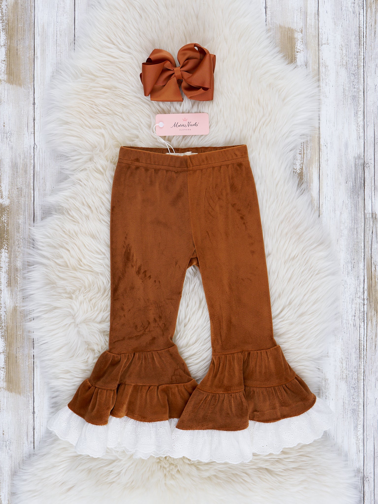 Velvet Lace Hem Bell Bottoms - Marie Nicole Clothing