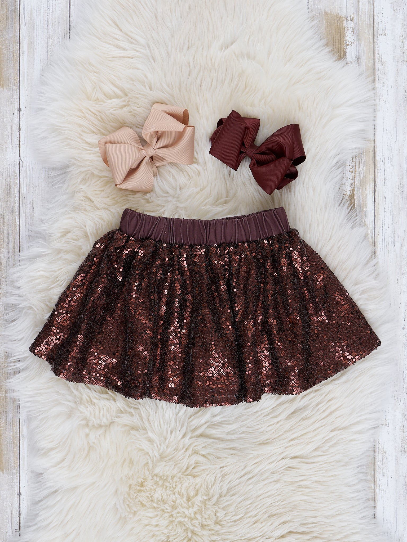 Beige & Brown Touchdown Glam Sequin Skirt Outfit - Marie Nicole Clothing