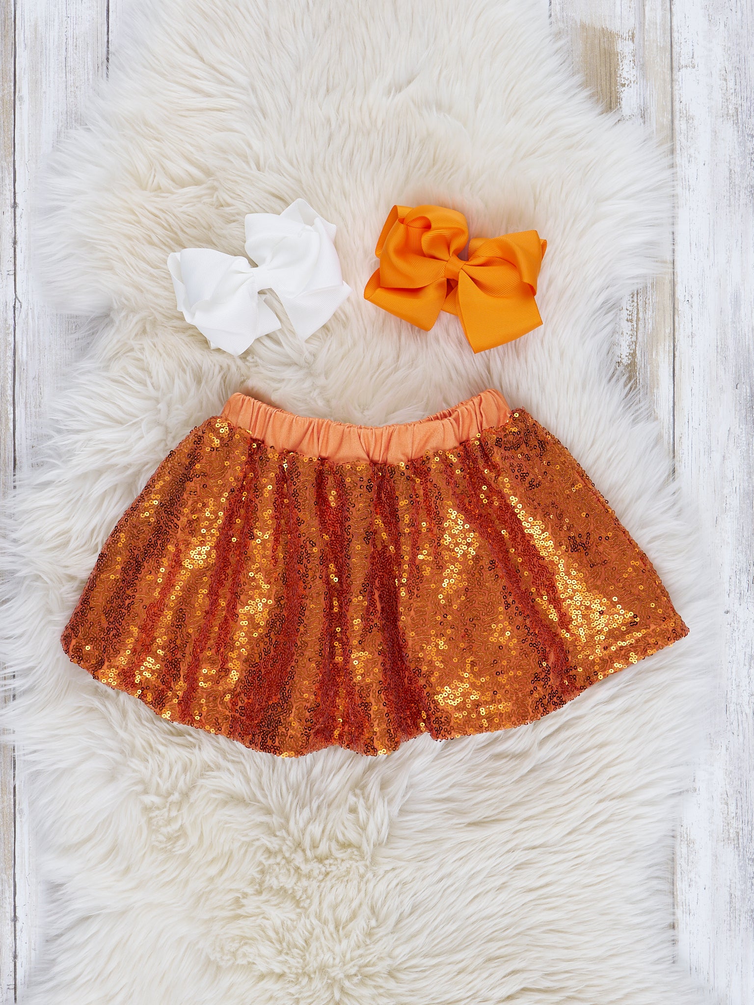 Heather Peach & Orange Sequin Skirt Ruffle Outfit - Marie Nicole Clothing