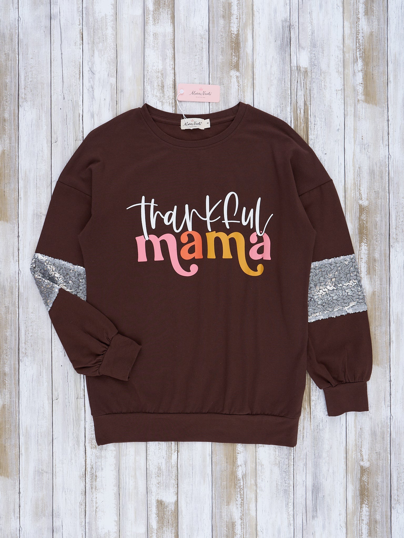 Mom & Me Chocolate "Thankful" Crew Neck - Marie Nicole Clothing