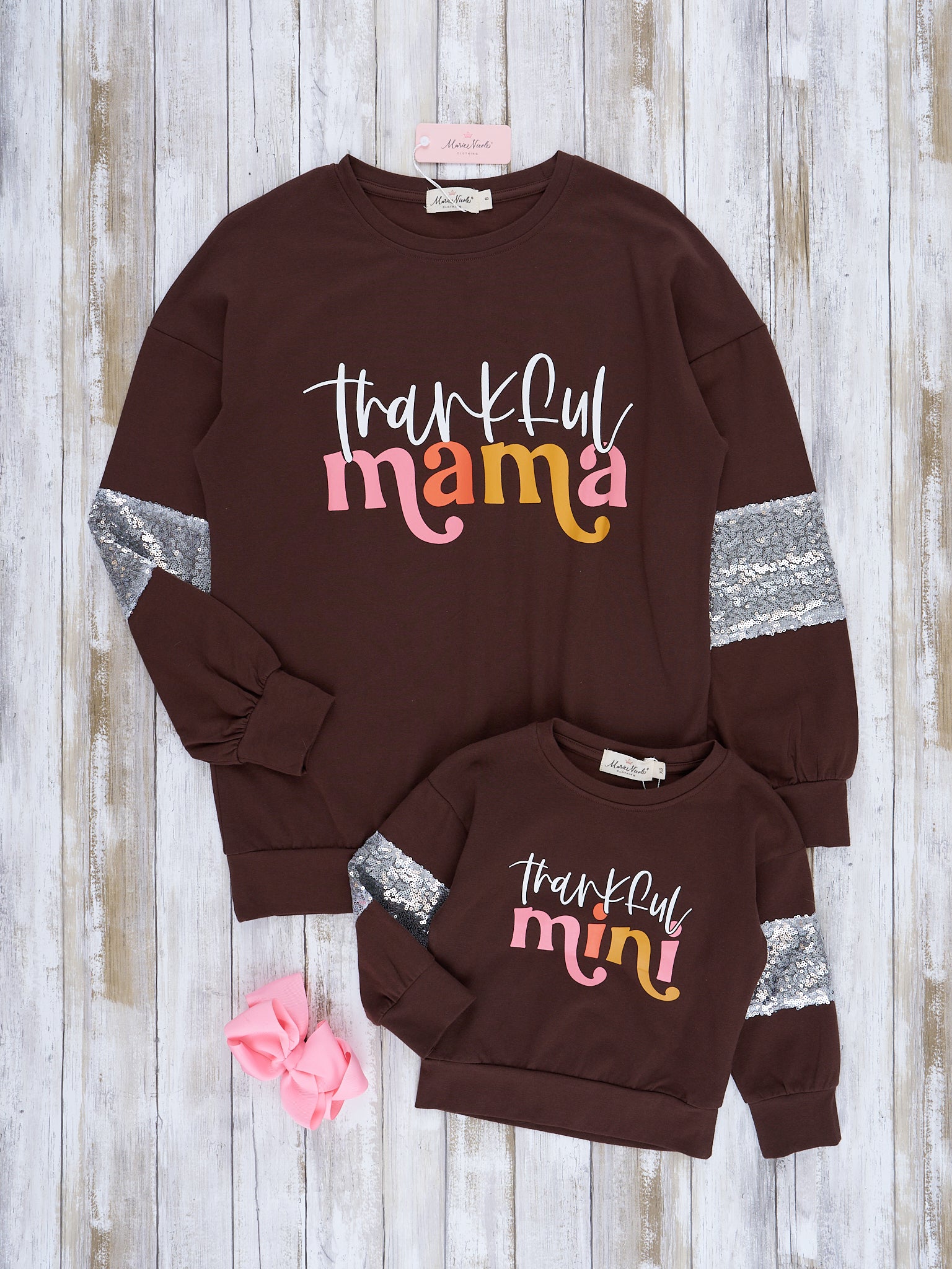 Mom & Me Chocolate "Thankful" Crew Neck - Marie Nicole Clothing
