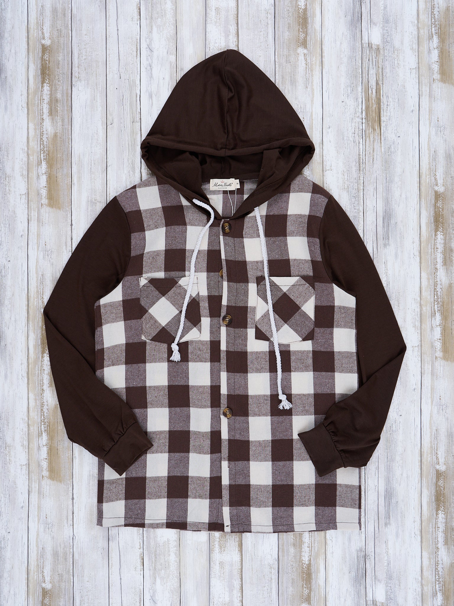 Mom & Me Hooded Brown & White Plaid Shacket - Marie Nicole Clothing