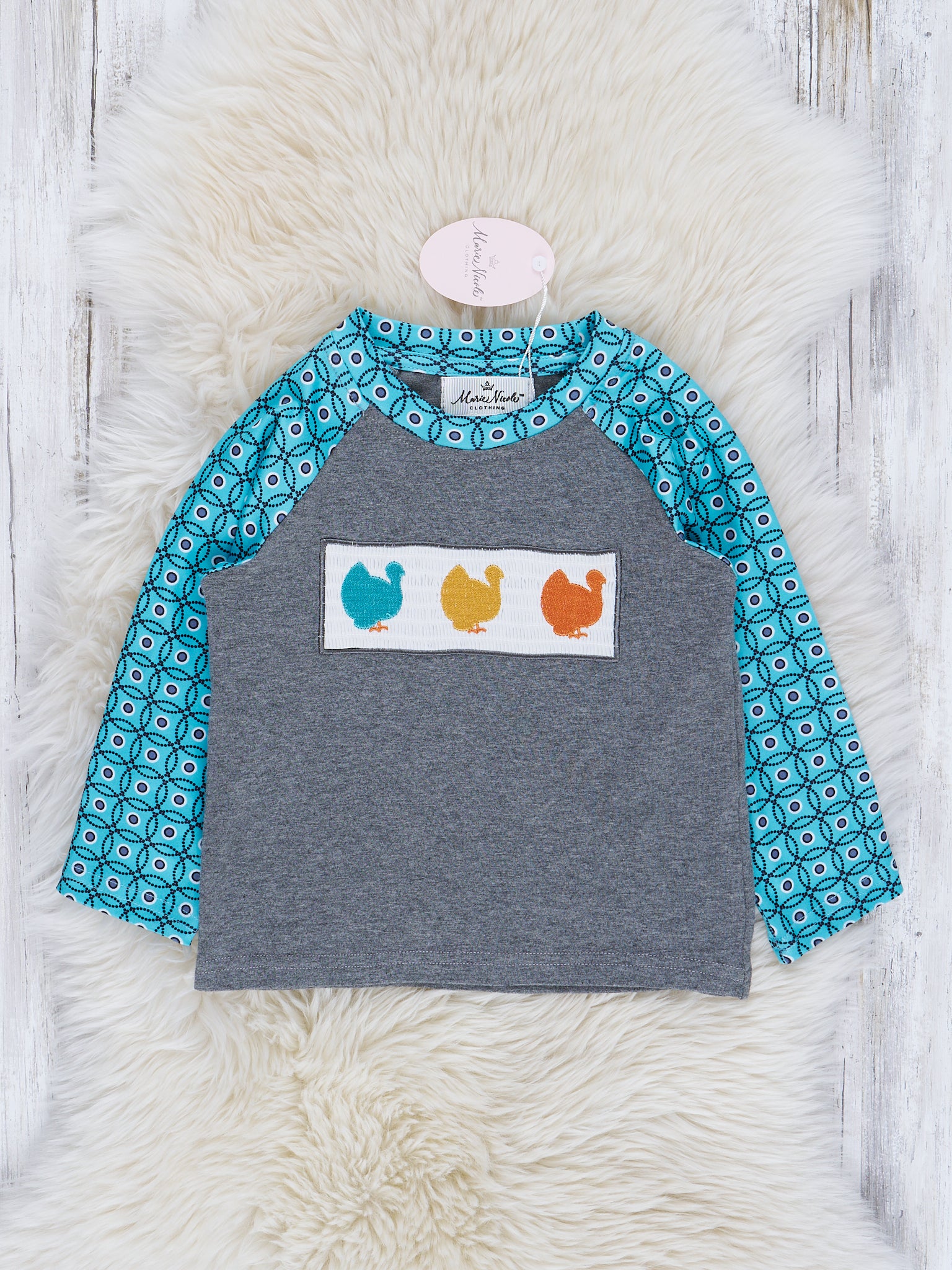 Teal Turkey Smocked Shirt - Marie Nicole Clothing