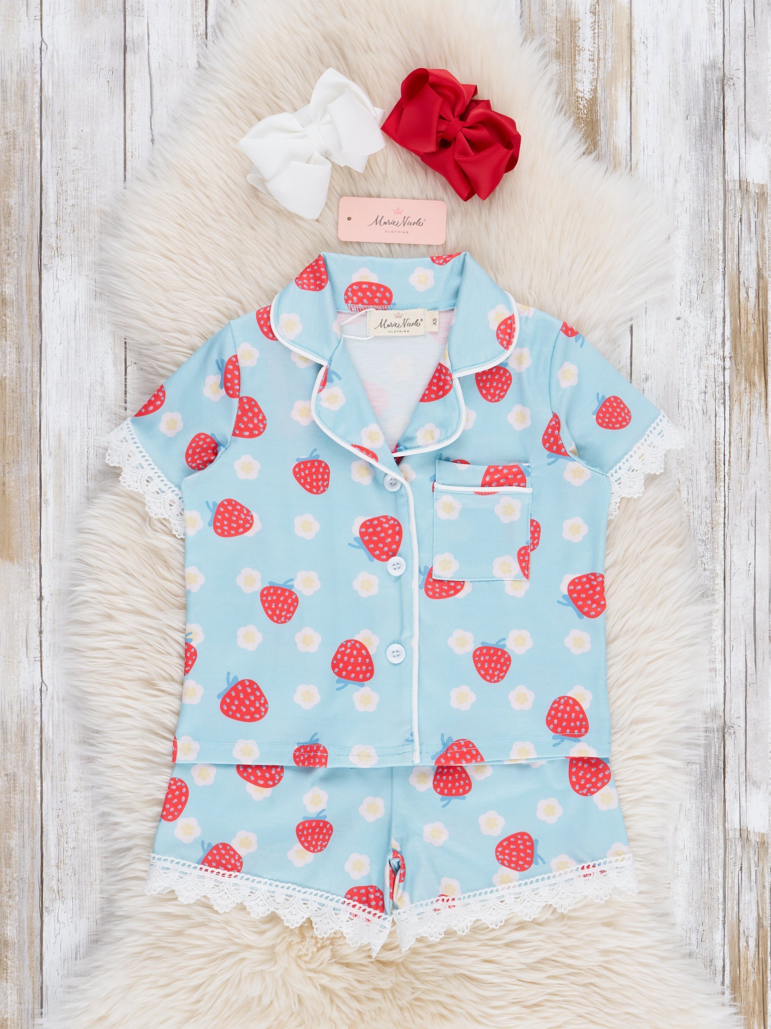 Strawberry Lace Ruffle Pajamas - Marie Nicole Clothing