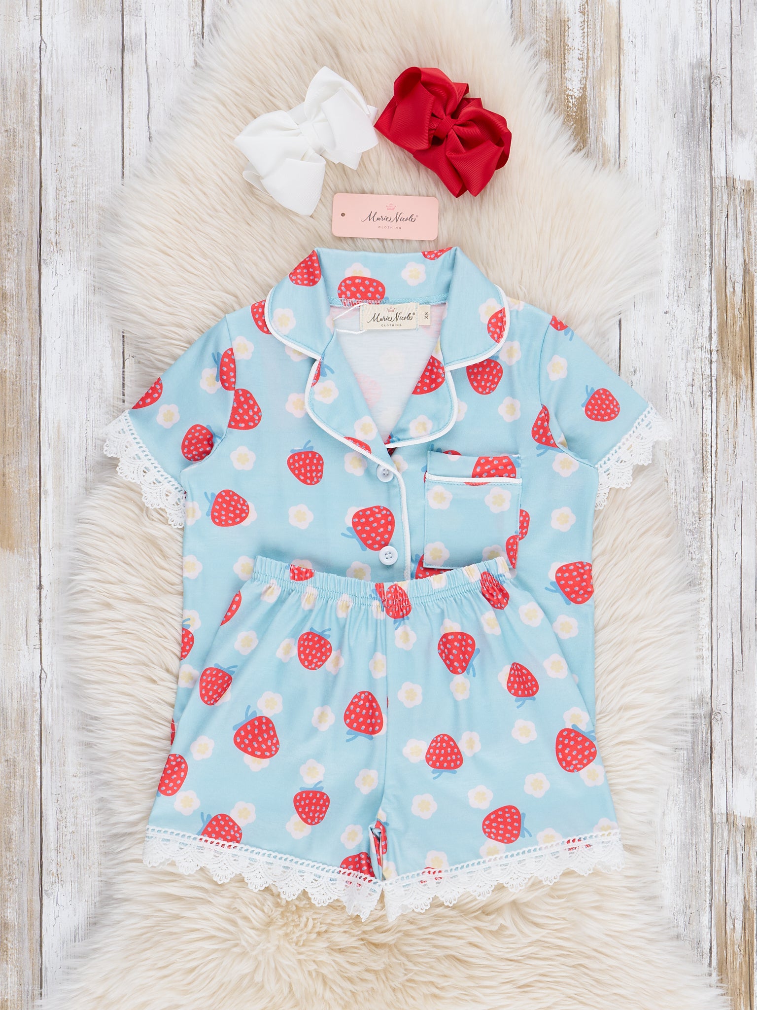 Strawberry Lace Ruffle Pajamas - Marie Nicole Clothing