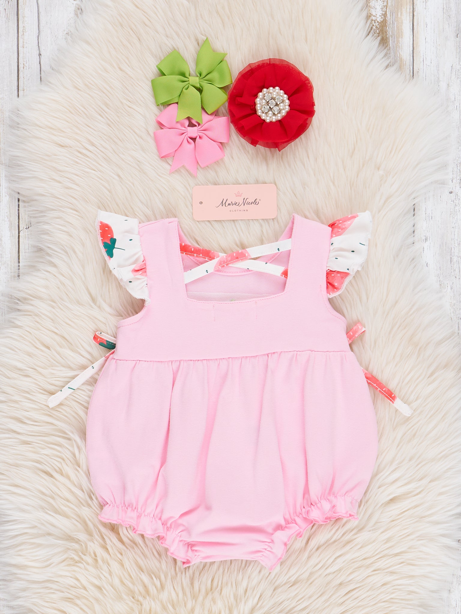 Berry Fresh and Fun Embroidered Cotton Bubble Romper - Marie Nicole Clothing