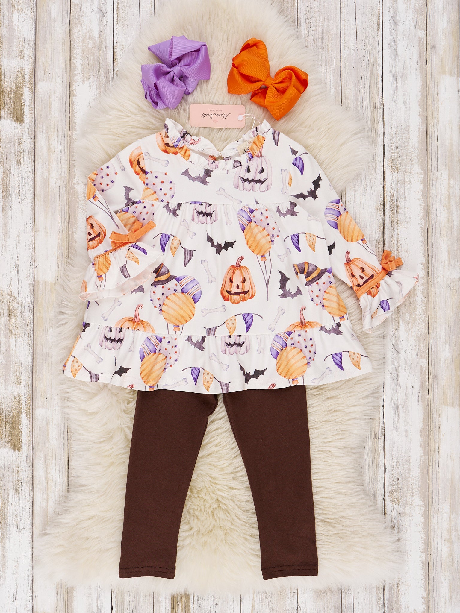 Orange & Brown Bell Sleeve Halloween Outfit - Marie Nicole Clothing