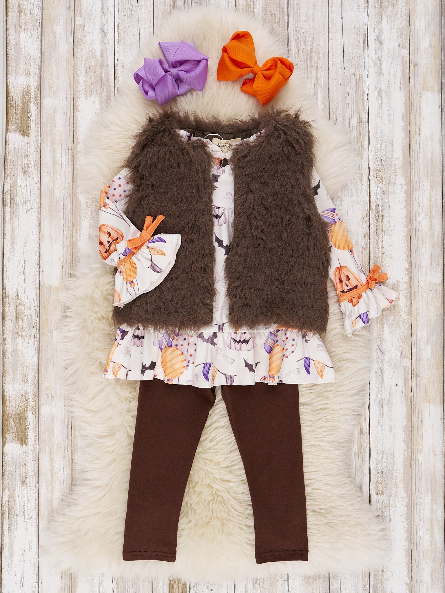 Orange & Brown Bell Sleeve Halloween Outfit - Marie Nicole Clothing