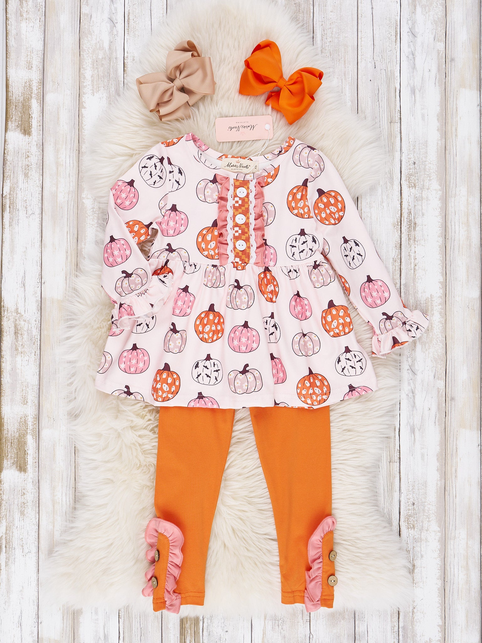 Bronze Pumpkin Country Halloween Ruffle Outfit - Marie Nicole Clothing